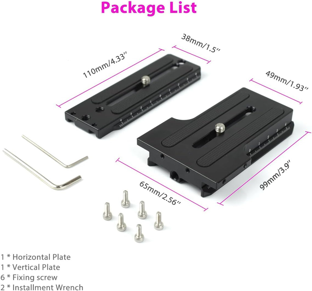 L Bracket Vertical Mount Quick Release Plate for DJI Ronin RSC2 / RS2/ RS3 / S, Zhiyun Weebill S Gimbal, DSLR Camera, Tripod, Monopod