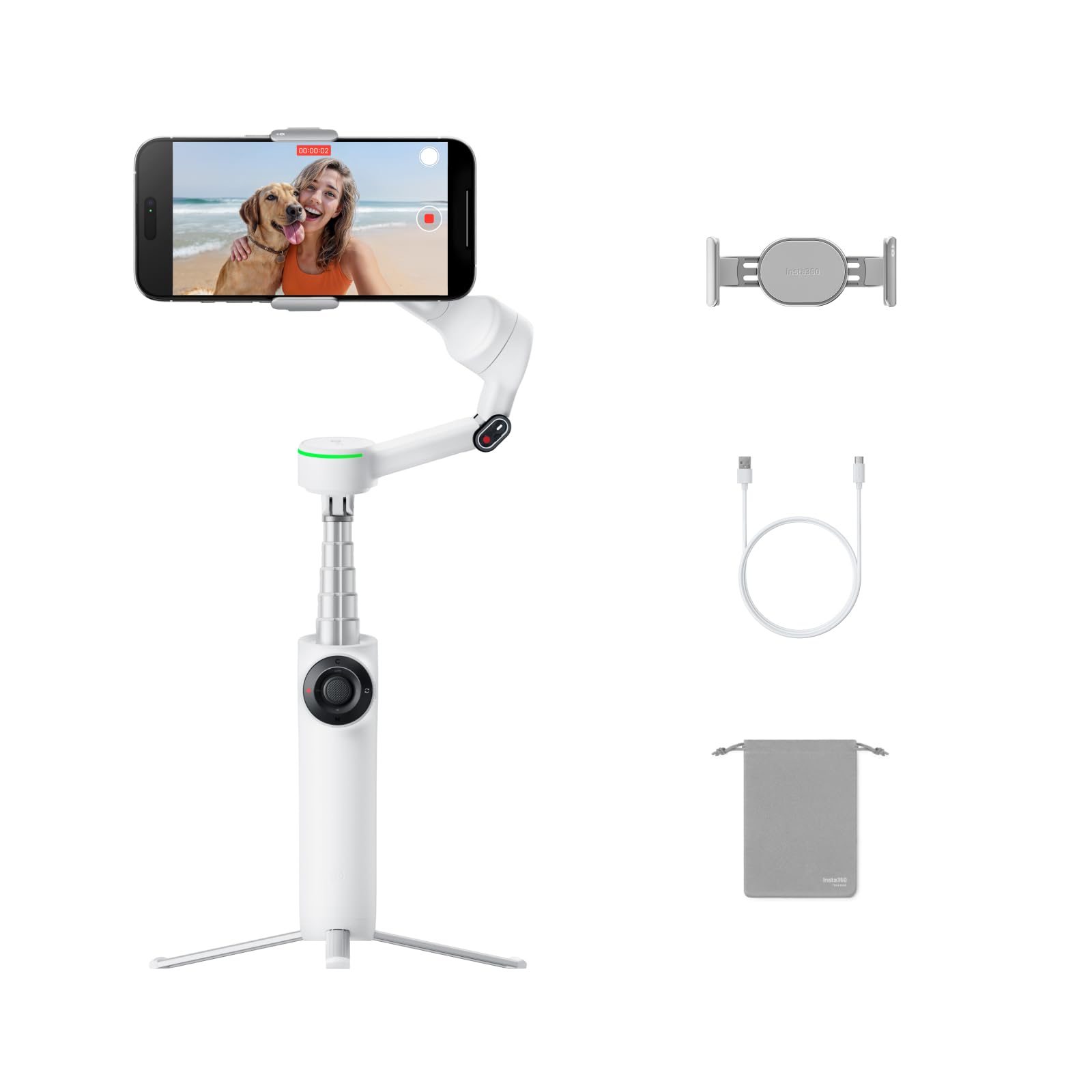 Insta360 Flow 2 Pro Grey - Foldable AI Phone Gimbal, Track in 200+ Apps with Apple DockKit, Multi-Person Tracking, 360º Pan Tracking, Built-in Tripod/Selfie Stick, iPhone/Android Portable Stabilizer