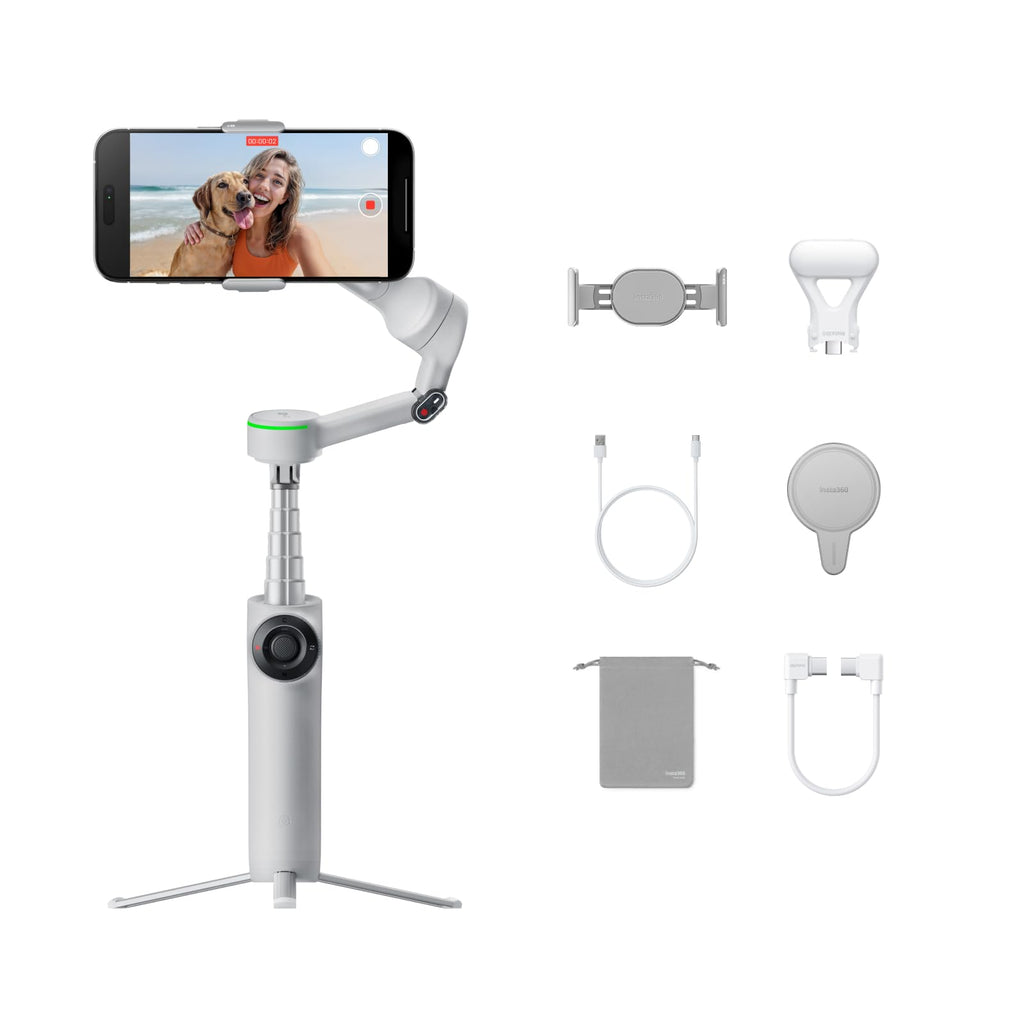 Insta360 Flow 2 Pro Grey - Foldable AI Phone Gimbal, Track in 200+ Apps with Apple DockKit, Multi-Person Tracking, 360º Pan Tracking, Built-in Tripod/Selfie Stick, iPhone/Android Portable Stabilizer