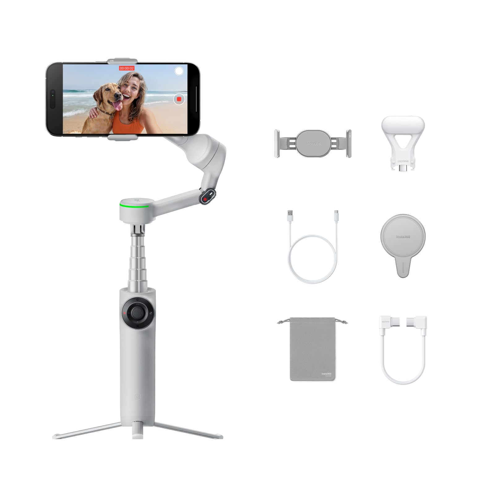 Insta360 Flow 2 Pro Grey - Foldable AI Phone Gimbal, Track in 200+ Apps with Apple DockKit, Multi-Person Tracking, 360º Pan Tracking, Built-in Tripod/Selfie Stick, iPhone/Android Portable Stabilizer