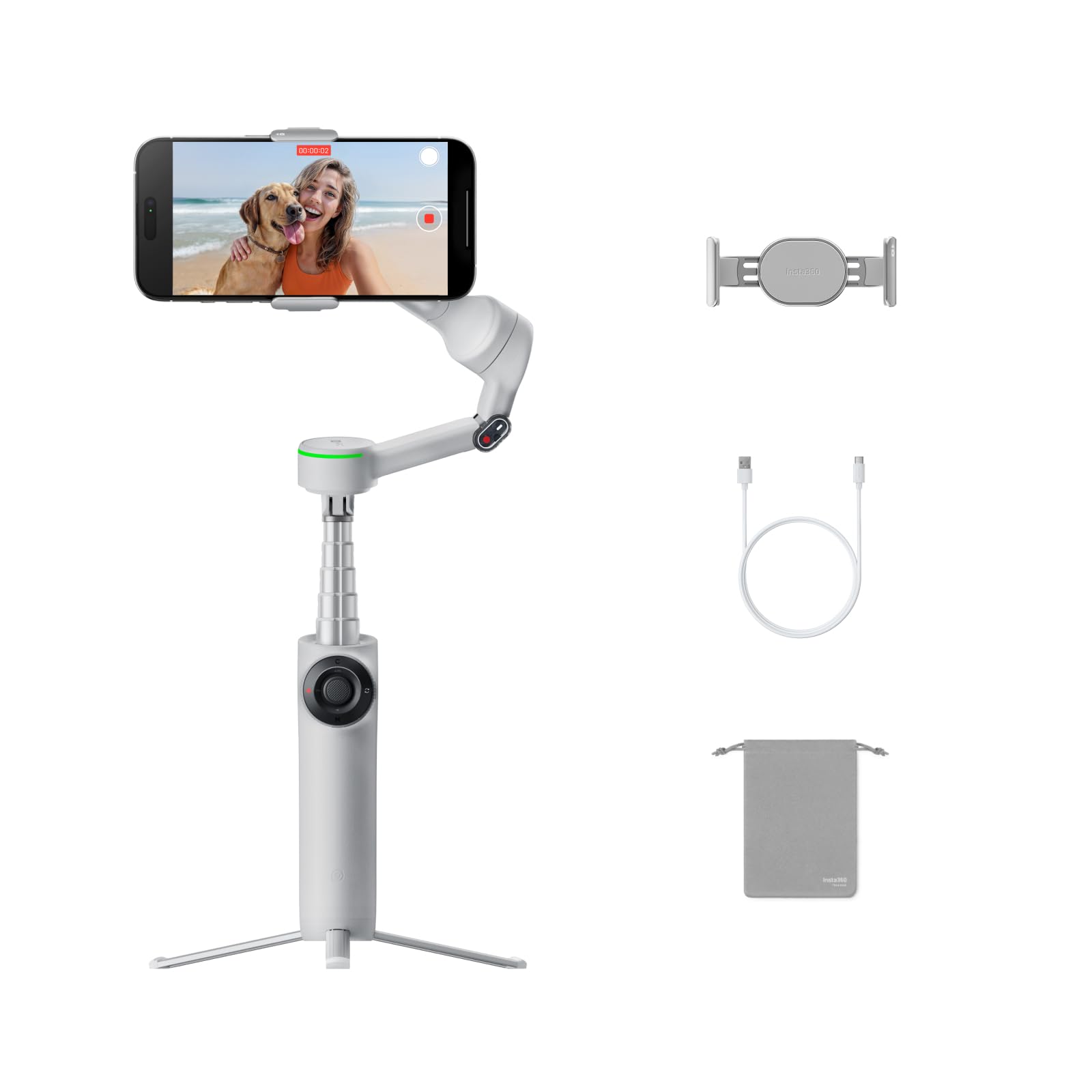Insta360 Flow 2 Pro Grey - Foldable AI Phone Gimbal, Track in 200+ Apps with Apple DockKit, Multi-Person Tracking, 360º Pan Tracking, Built-in Tripod/Selfie Stick, iPhone/Android Portable Stabilizer