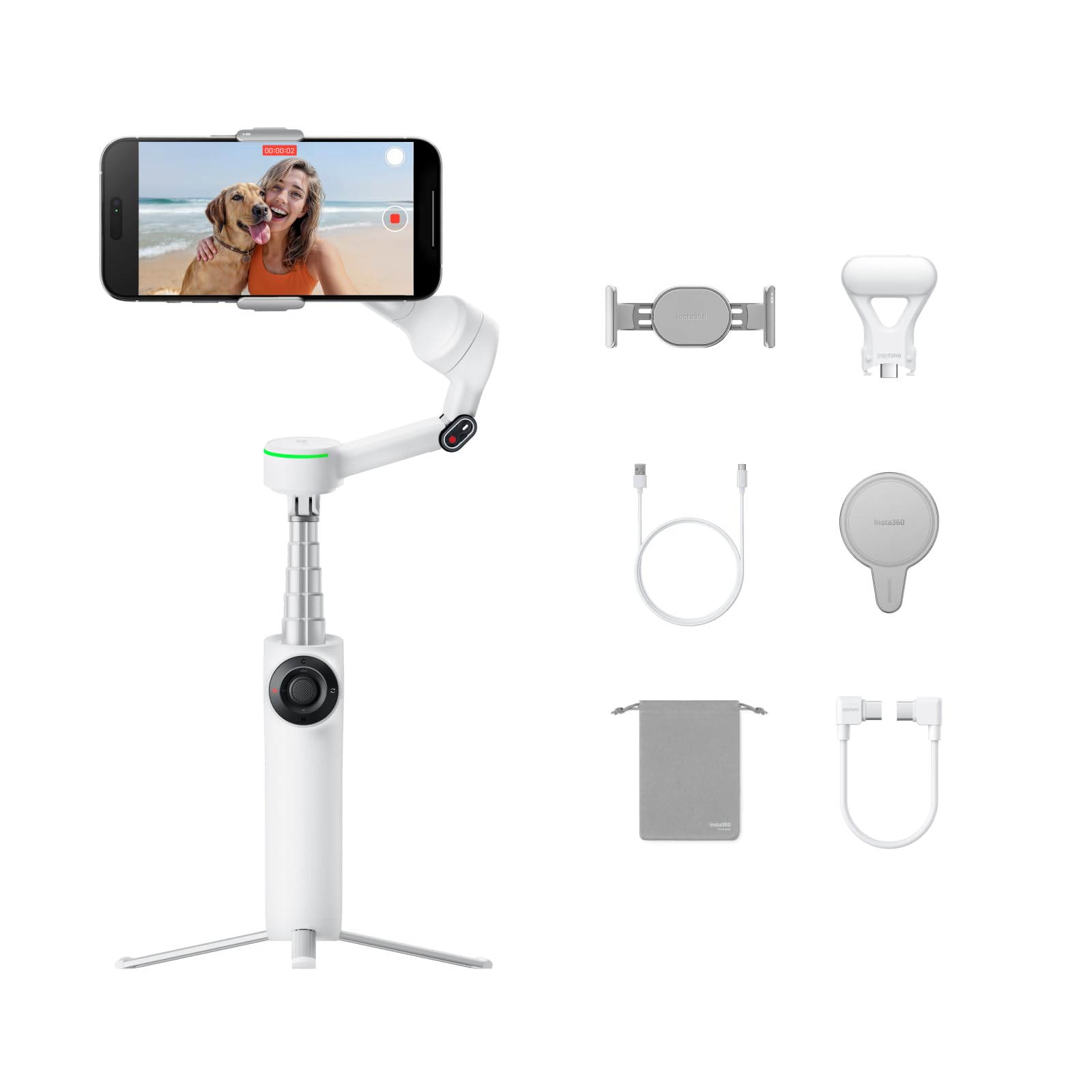 Insta360 Flow 2 Pro Grey - Foldable AI Phone Gimbal, Track in 200+ Apps with Apple DockKit, Multi-Person Tracking, 360º Pan Tracking, Built-in Tripod/Selfie Stick, iPhone/Android Portable Stabilizer
