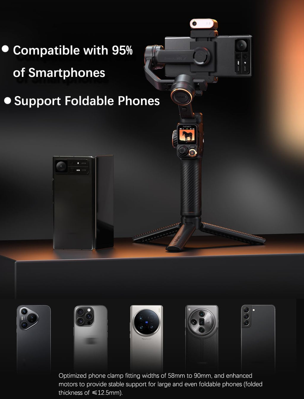 hohem iSteady M7 Gimbal Stabilizer for iPhone, 3-Axis Smartphone Gimbal with Magnetic AI Tracker Fill Light, Detachable Touchscreen Remote Controller, Built-in Extension Rod, 500g Payload