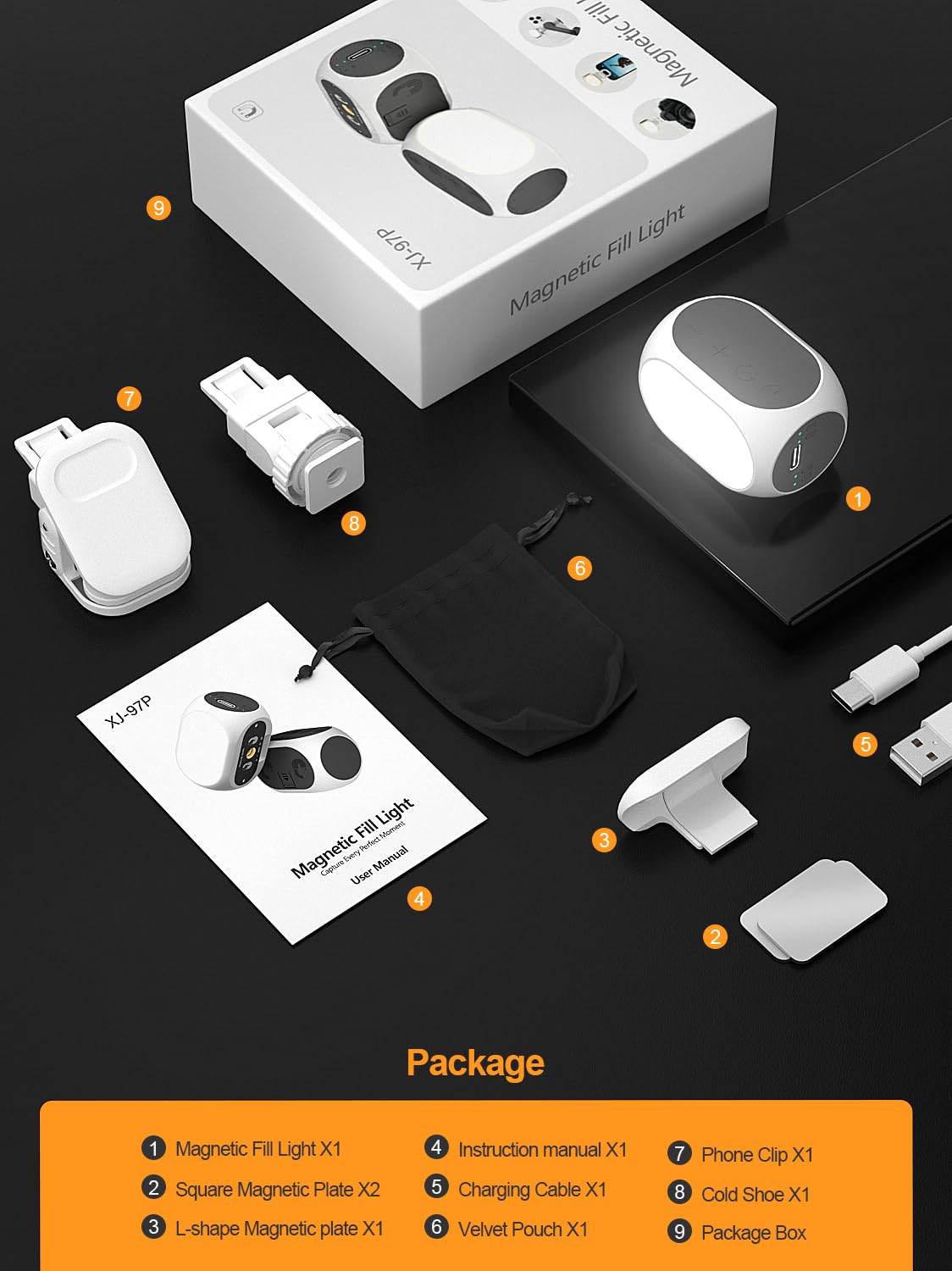 Magnetic Light for DJI Gimbal Small Video Light for Gimbal - USB-C Rechargeable, 3 Modes, 10 Brightness Levels, Compact DJI Light Attachment