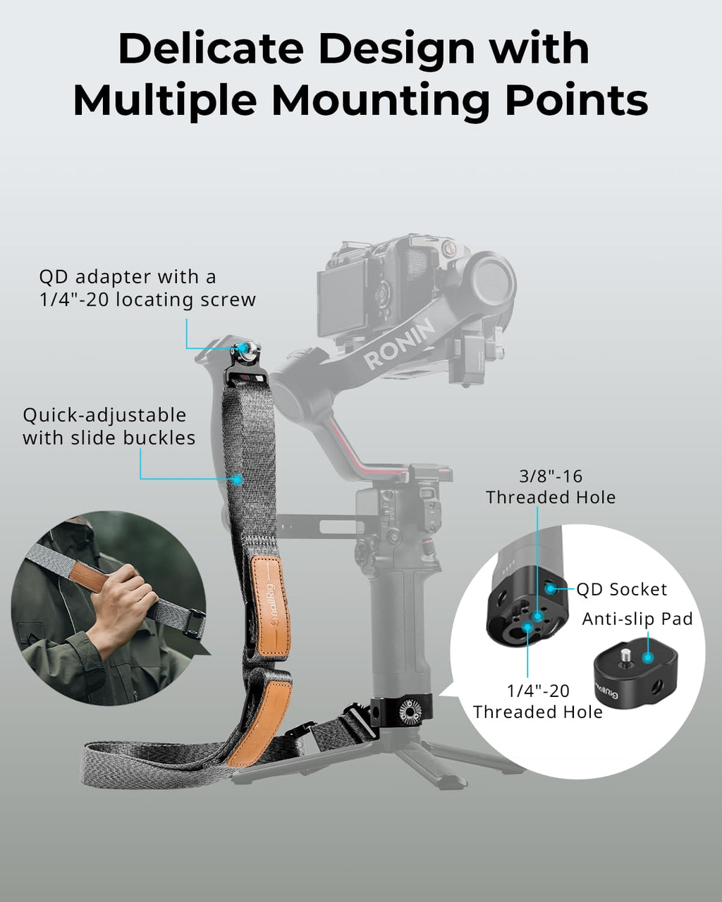 SmallRig Adjustable Sling Handgrip Gimbal Sling Handle for DJI RS 4 Mini, RS 4, RS 4 Pro, RS 3 Mini, RS 3, RS 3 Pro, RS 2, RSC 2 Stabilizer, 13.2lb Load, Ergonomic Grip for Low Angle Shots