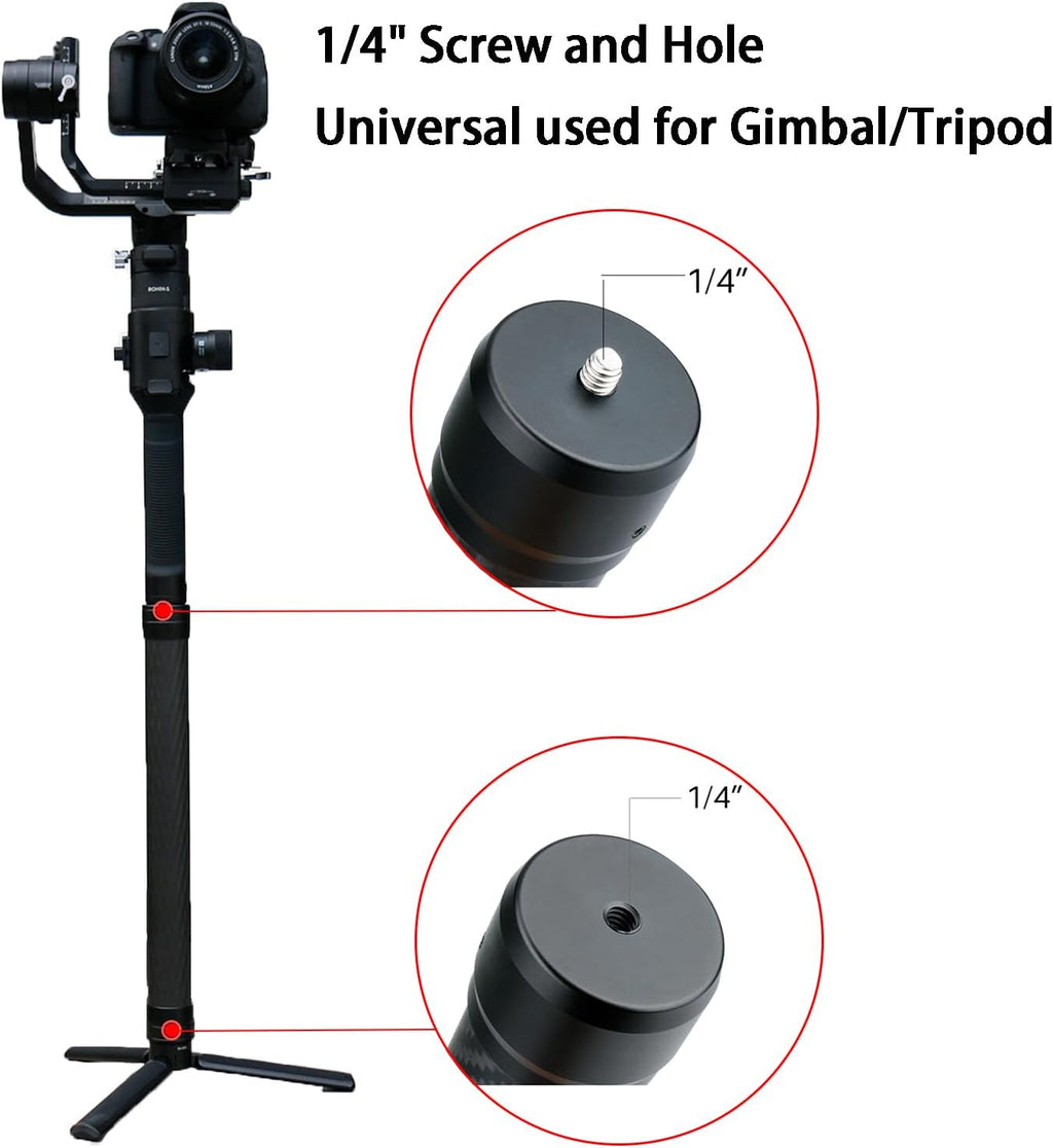 Professional Carbon Fiber Extension Monopod Pole Stick Rod 1/4'' Compatible for DJI RS4/RS4 PRO/RS3 Mini/RS3/RS3 PRO/RS2/RSC2/Ronin S/Ronin SC/Zhiyun Crane 2 Crane 3 Weebill Gimbal Stabilizer
