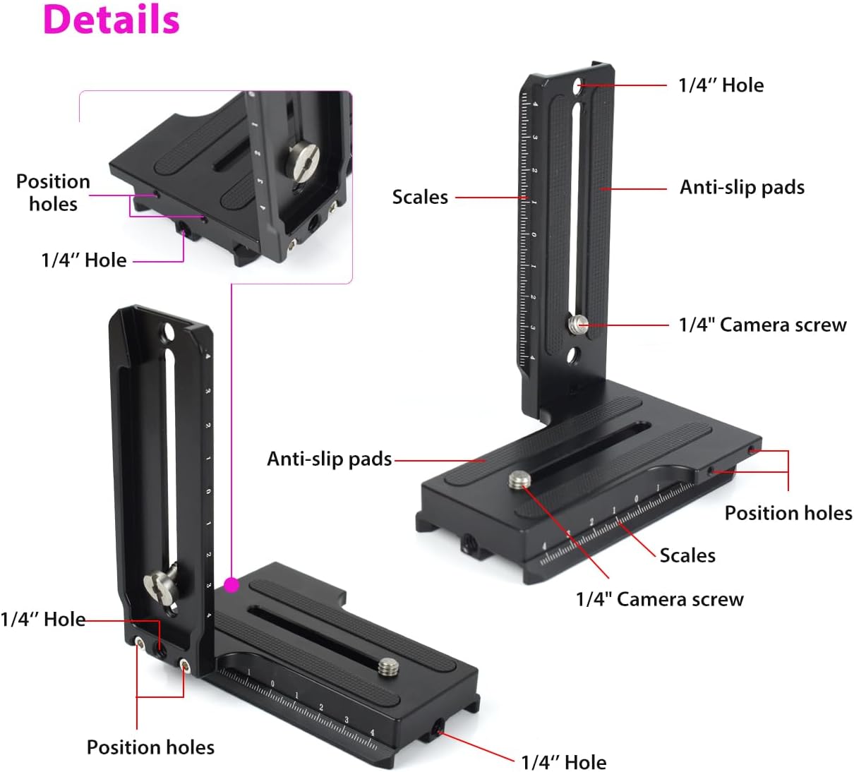L Bracket Vertical Mount Quick Release Plate for DJI Ronin RSC2 / RS2/ RS3 / S, Zhiyun Weebill S Gimbal, DSLR Camera, Tripod, Monopod