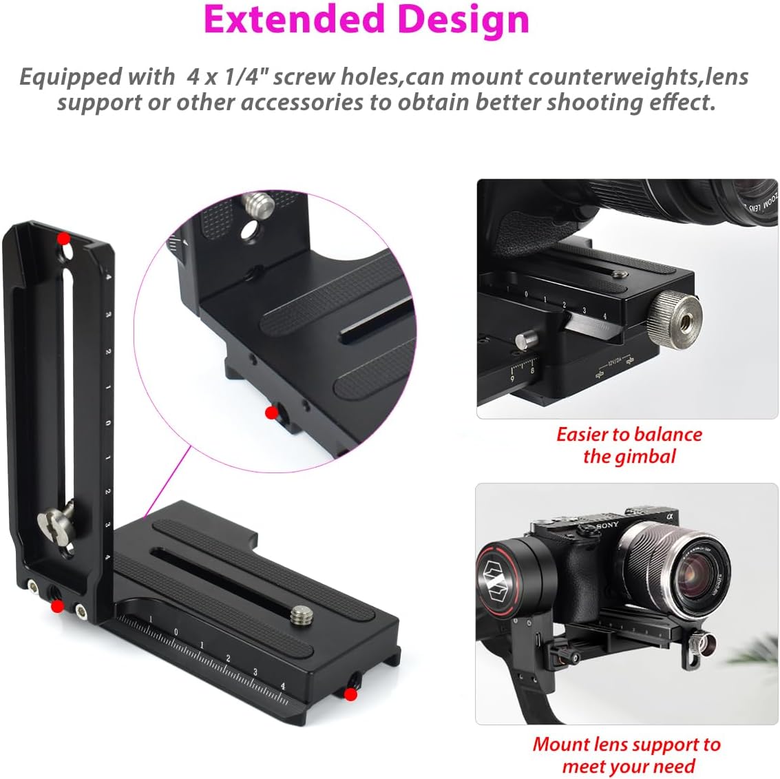 L Bracket Vertical Mount Quick Release Plate for DJI Ronin RSC2 / RS2/ RS3 / S, Zhiyun Weebill S Gimbal, DSLR Camera, Tripod, Monopod
