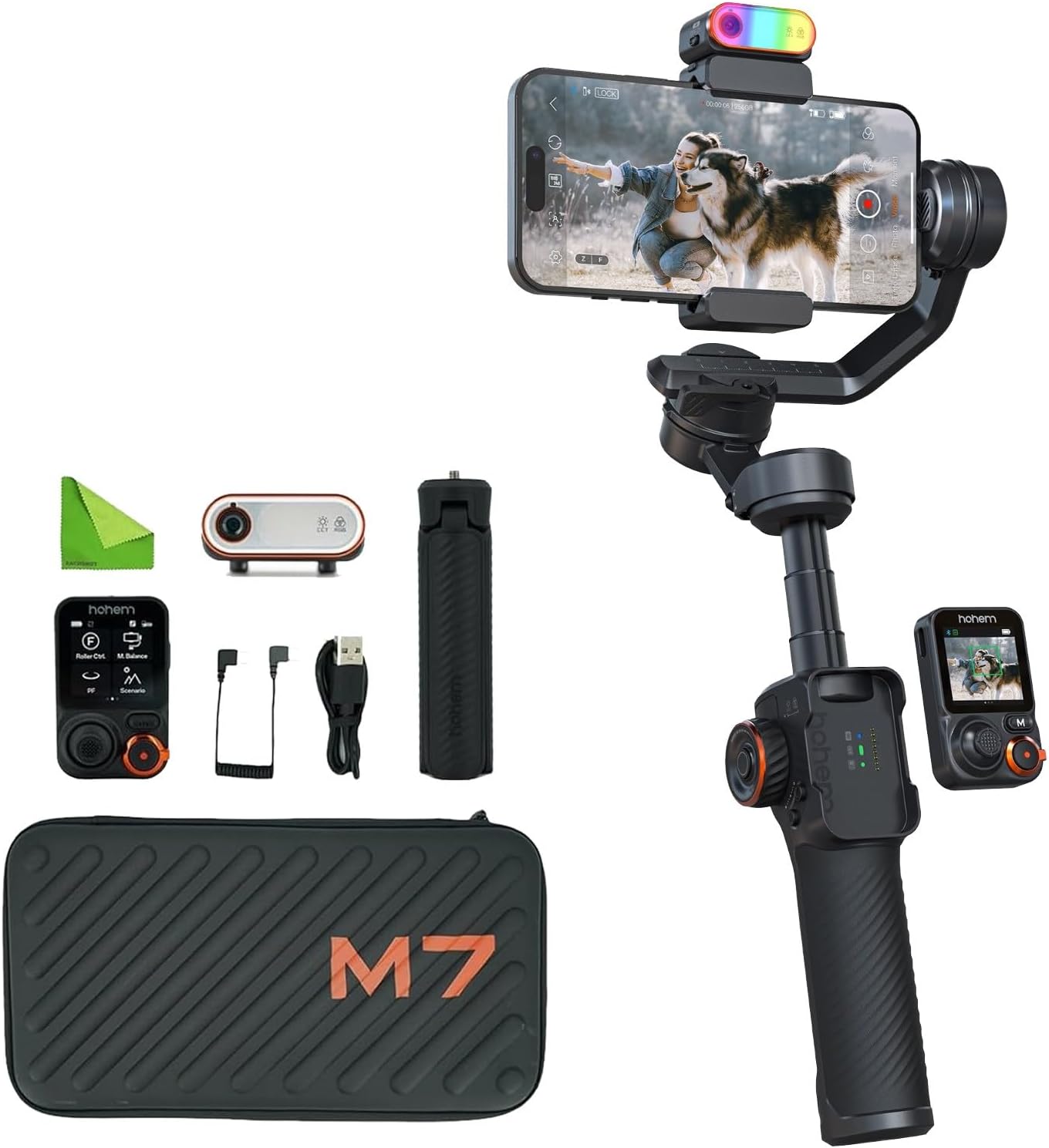 Hohem iSteady M7 Gimbal Stabilizer for iPhone,3-Axis Gimbal for Smartphone w/AI Tracking,Detachable Remote,Extendable Pole,Magnetic Light,Phone Stabilizer for Video Recording - Hohem M6 Kit Upgrade