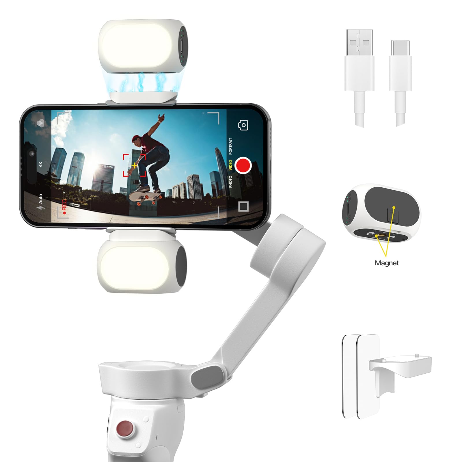 Magnetic Light for DJI Gimbal Small Video Light for Gimbal - USB-C Rechargeable, 3 Modes, 10 Brightness Levels, Compact DJI Light Attachment