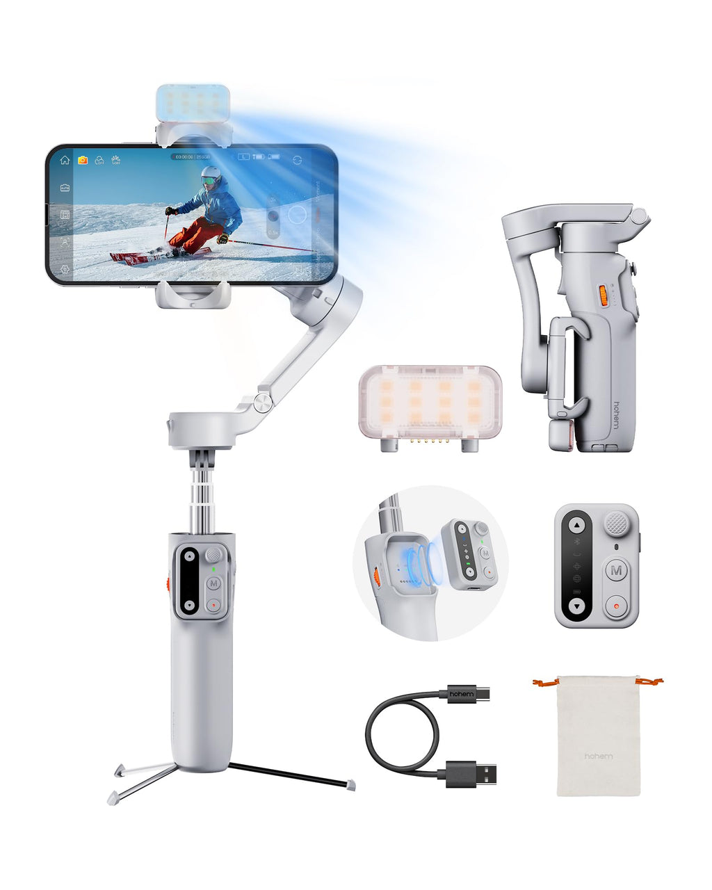 Hohem iSteady X3 Gimbal Stabilizer for iPhone, Foldable Phone Gimbal Object Tracking, Remote Control, 3-Axis Phone Stabilizer Built-in Extendable Rod & Tripod, Fill Light for Video Recording, YouTube