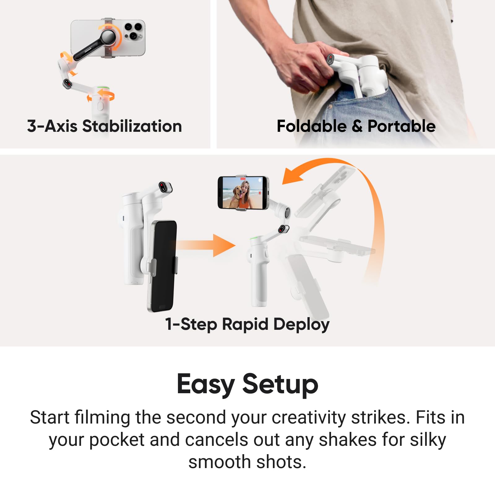 Insta360 Flow 2 Pro Grey - Foldable AI Phone Gimbal, Track in 200+ Apps with Apple DockKit, Multi-Person Tracking, 360º Pan Tracking, Built-in Tripod/Selfie Stick, iPhone/Android Portable Stabilizer