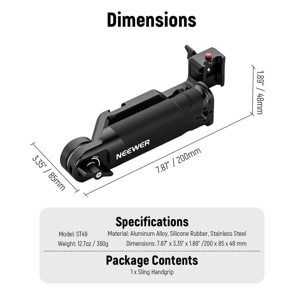 NEEWER Adjustable Sling Handle Grip Compatible with DJI Ronin RS4 RS3 Mini RS 3 Pro RS 2 RSC 2 Gimbal Stabilizer for Low Angle Shot, Max Load 13.2lb, ST49