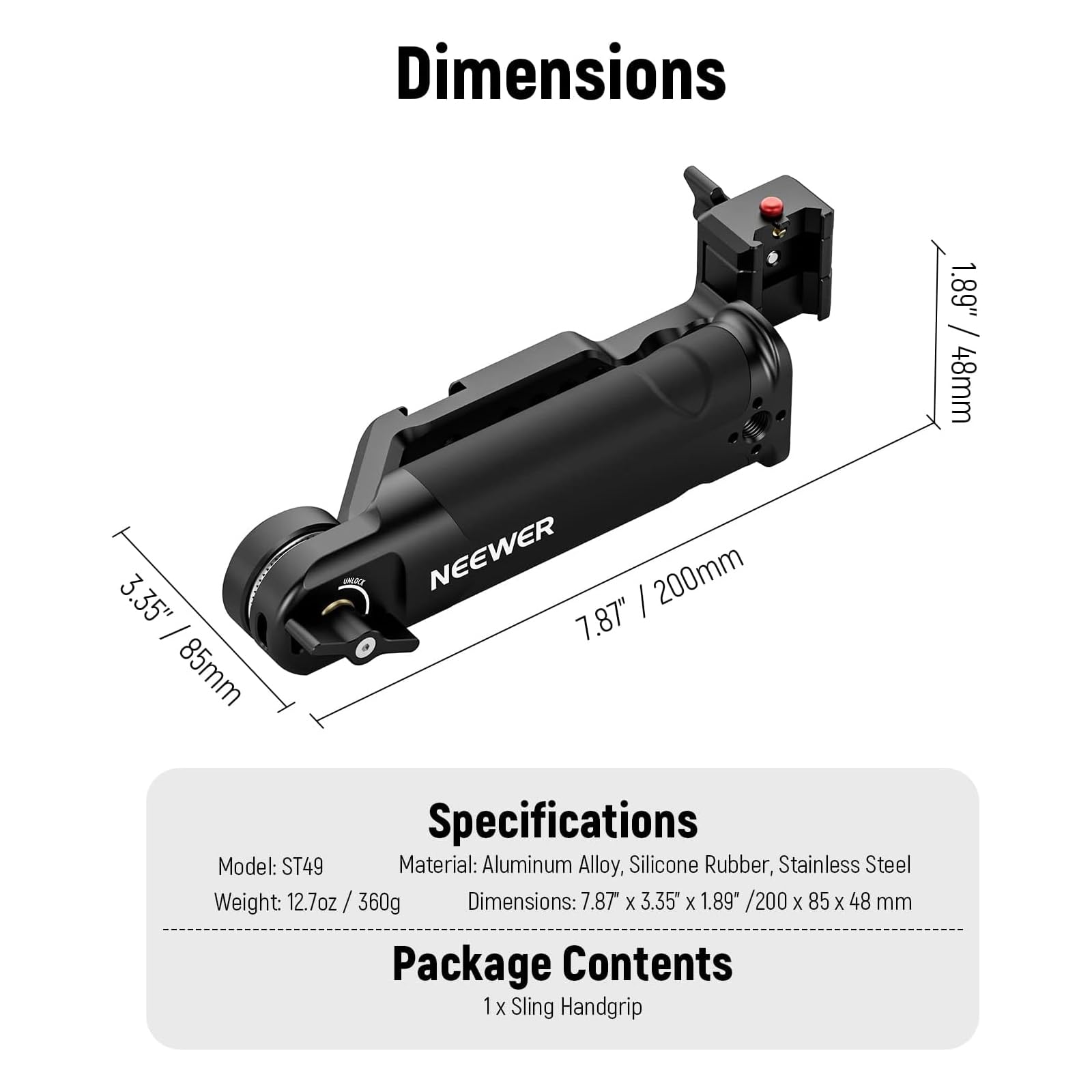 NEEWER Adjustable Sling Handle Grip Compatible with DJI Ronin RS4 RS3 Mini RS 3 Pro RS 2 RSC 2 Gimbal Stabilizer for Low Angle Shot, Max Load 13.2lb, ST49