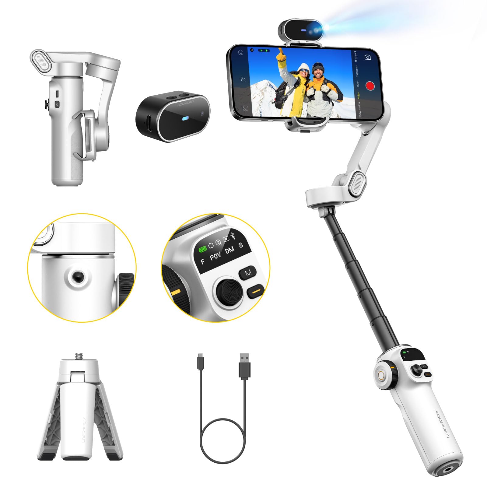 Gimbal Stabilizer for iPhone, 3-Axis iPhone Gimbal Built in 7.8' Extension Rod, Portable Gimbal Stabilizer w/OLED Display for iPhone/Android, Perfect for TikTok YouTube Vlogging-Smart X2 Black