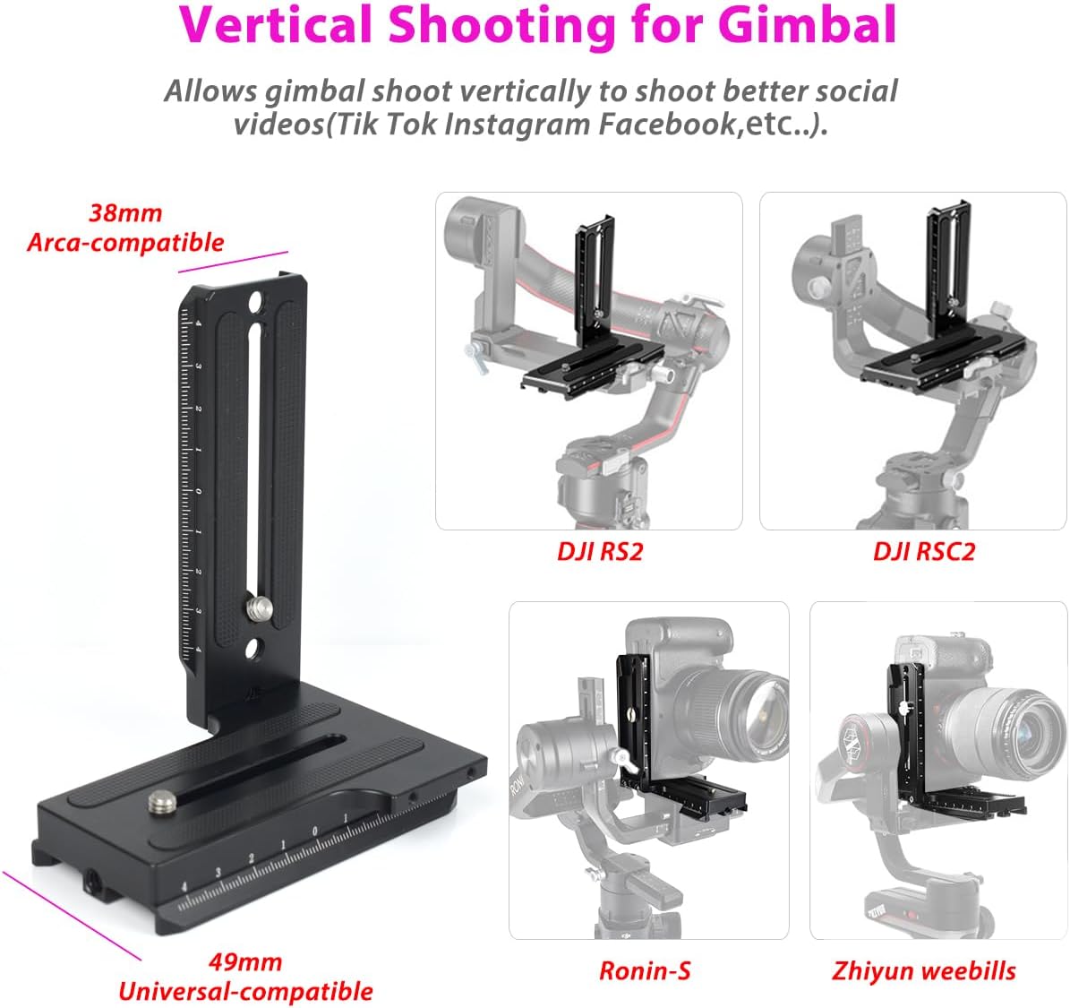 L Bracket Vertical Mount Quick Release Plate for DJI Ronin RSC2 / RS2/ RS3 / S, Zhiyun Weebill S Gimbal, DSLR Camera, Tripod, Monopod
