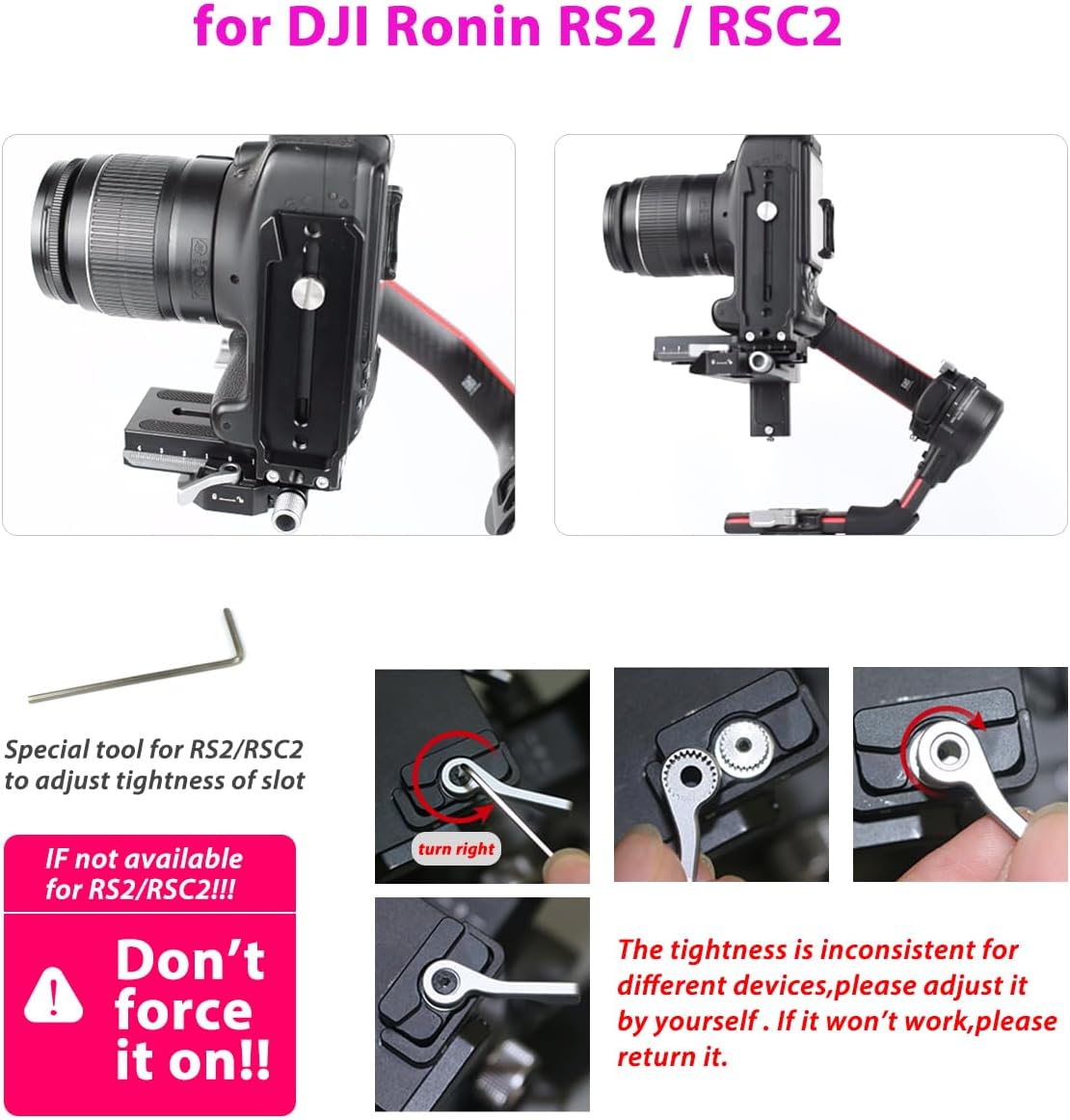 L Bracket Vertical Mount Quick Release Plate for DJI Ronin RSC2 / RS2/ RS3 / S, Zhiyun Weebill S Gimbal, DSLR Camera, Tripod, Monopod