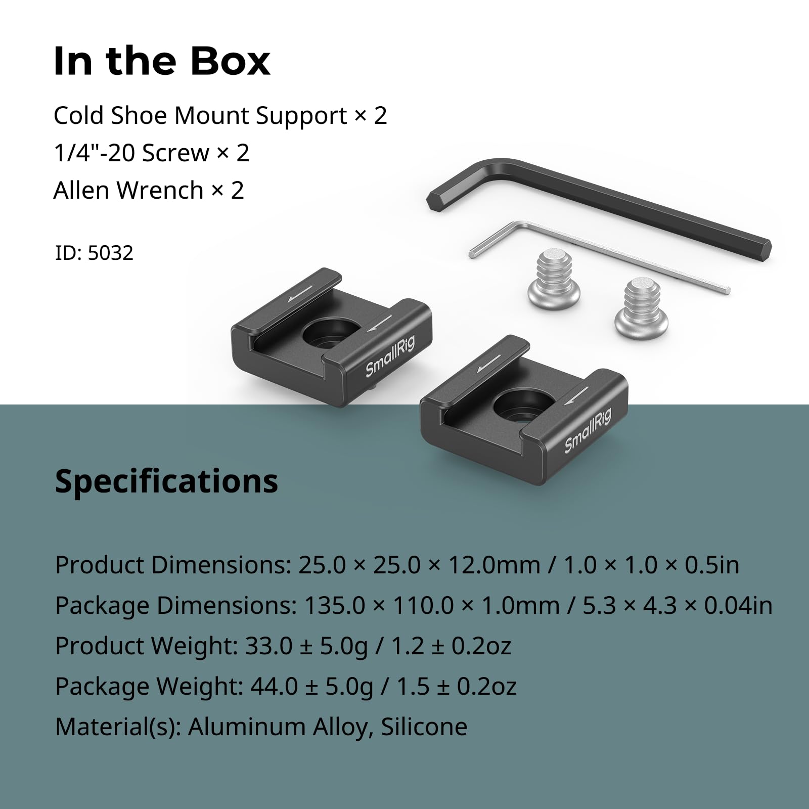 SmallRig Anti-Twist Cold Shoe Mount Adapter (2pcs) with 1/4"-20 Screws, for Flash LED Light Monitor Microphone, with Anti Twist Pins, Compatible with SmallRig Cage - 5032