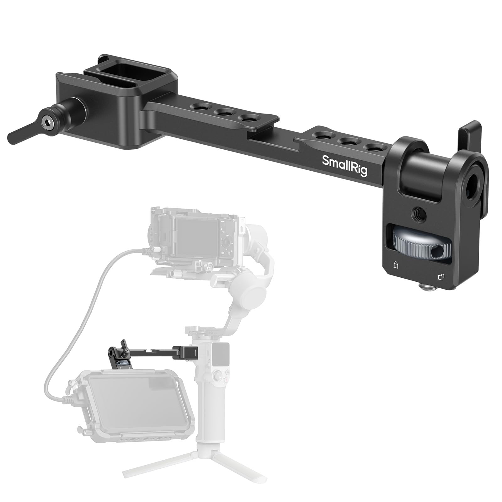 SMALLRIG Adjustable Camera Monitor Mount with Quick Release NATO Clamp, Cold Shoe Mount, Anti-Twist Design for DJI RS 4 Mini/RS 4 / RS 4 Pro/RS 2 / RSC 2 / RS 3 / RS 3 Pro/RS 3 Mini