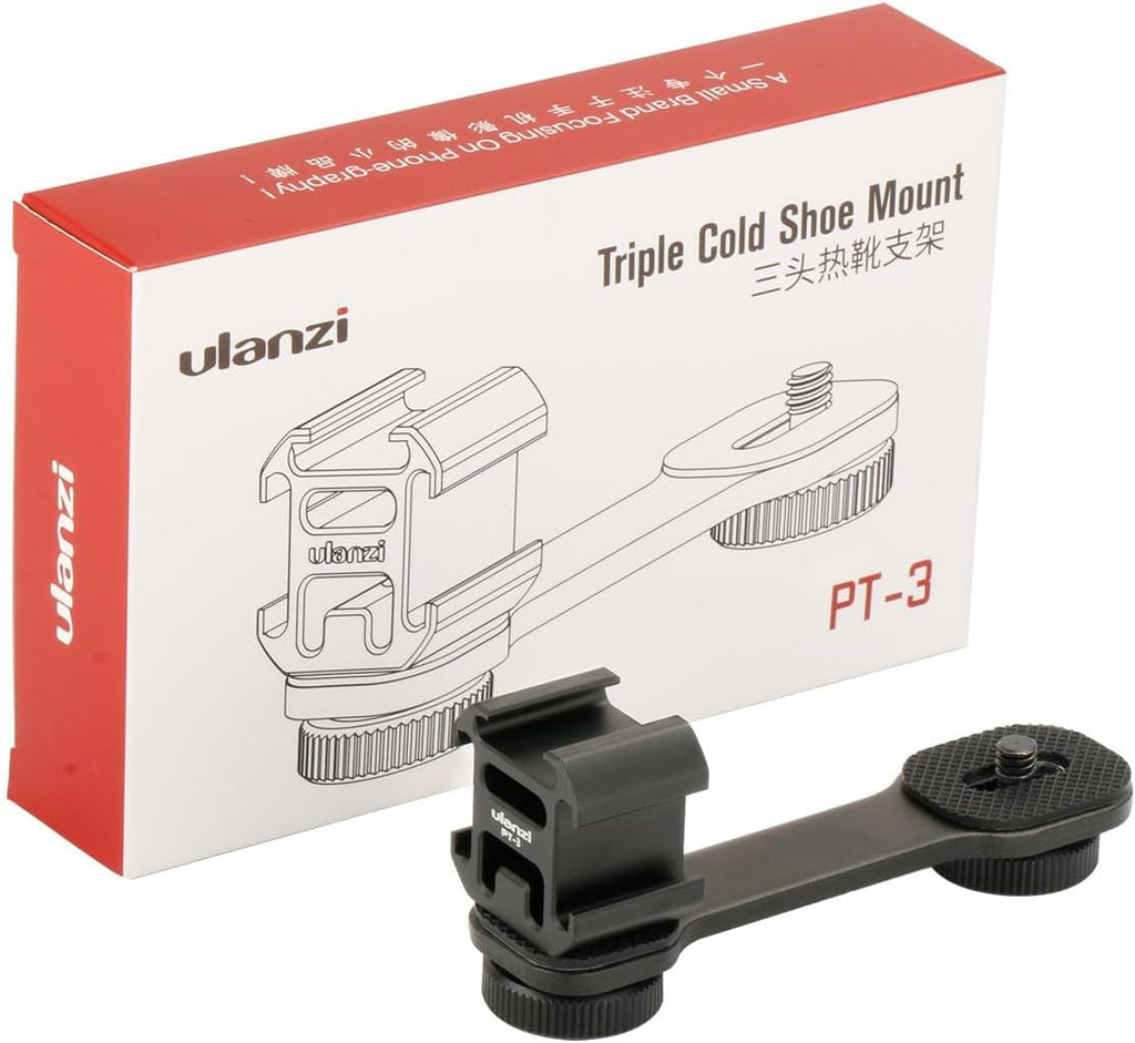 ULANZI PT-3 Triple Cold Shoe Mounts Plate Microphone Led Video Light Extension Bracket Microphone Stand Rig Compatible for DJI OSMO Mobile 3 2 OM 4 Zhiyun Smooth 4/Feiyu Vimble 2 Gimbal Stabilizer