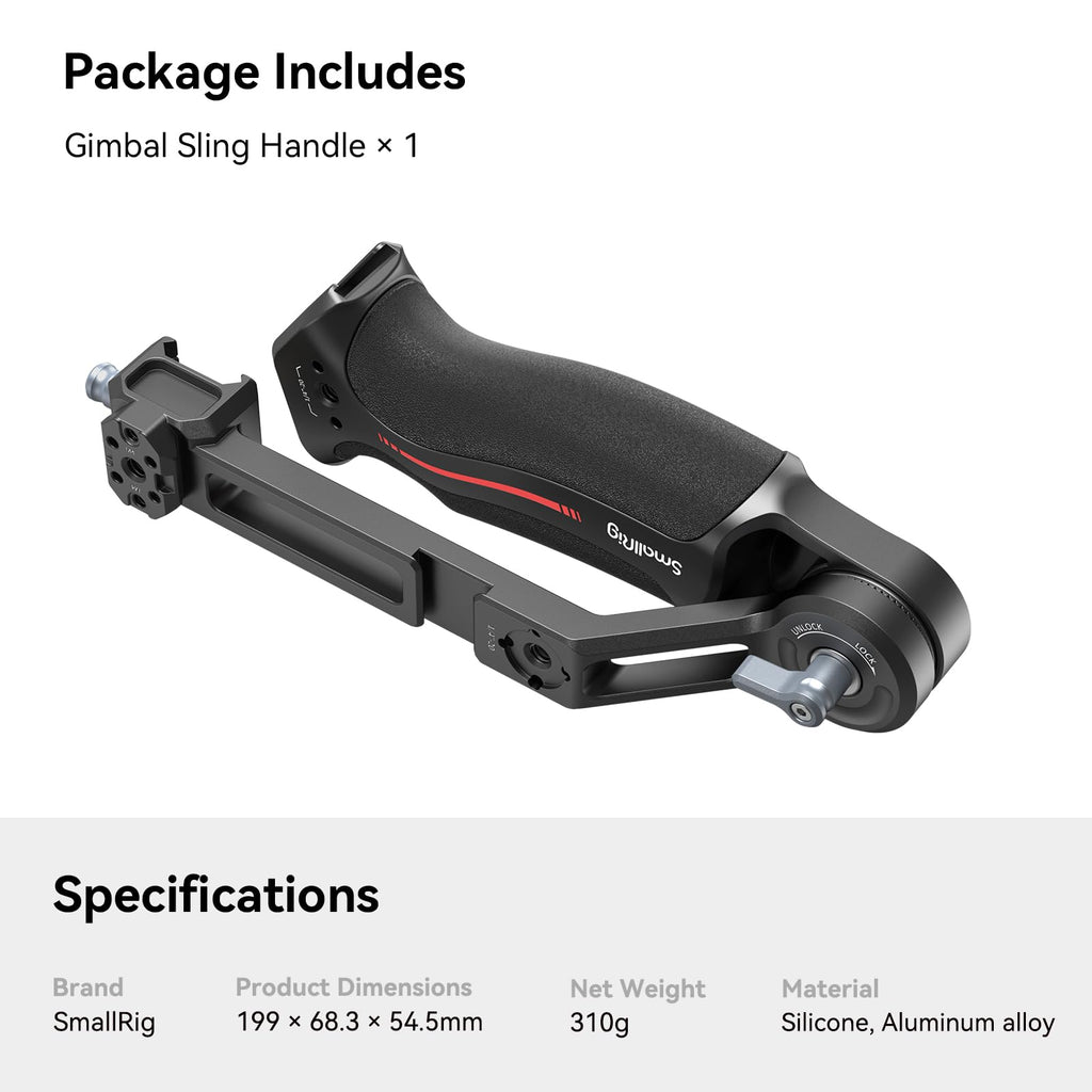 SmallRig Adjustable Sling Handgrip Gimbal Sling Handle for DJI RS 4 Mini, RS 4, RS 4 Pro, RS 3 Mini, RS 3, RS 3 Pro, RS 2, RSC 2 Stabilizer, 13.2lb Load, Ergonomic Grip for Low Angle Shots