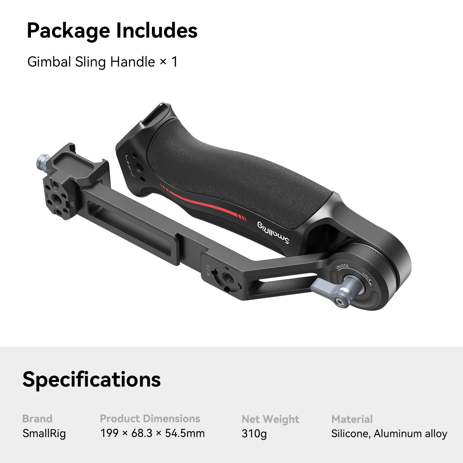 SmallRig Adjustable Sling Handgrip Gimbal Sling Handle for DJI RS 4 Mini, RS 4, RS 4 Pro, RS 3 Mini, RS 3, RS 3 Pro, RS 2, RSC 2 Stabilizer, 13.2lb Load, Ergonomic Grip for Low Angle Shots