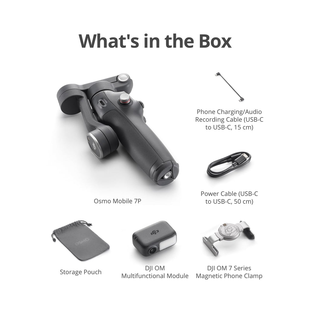 DJI Osmo Mobile 7 Gimbal Stabilizer for iPhone, Android, Built-in Tripod, Ultra-Light, Comfortable Grip, 3-Axis Phone Gimbal, ActiveTrack 7.0, ShotGuides, One-Tap Edit, 10hrs Use, Phone Charging