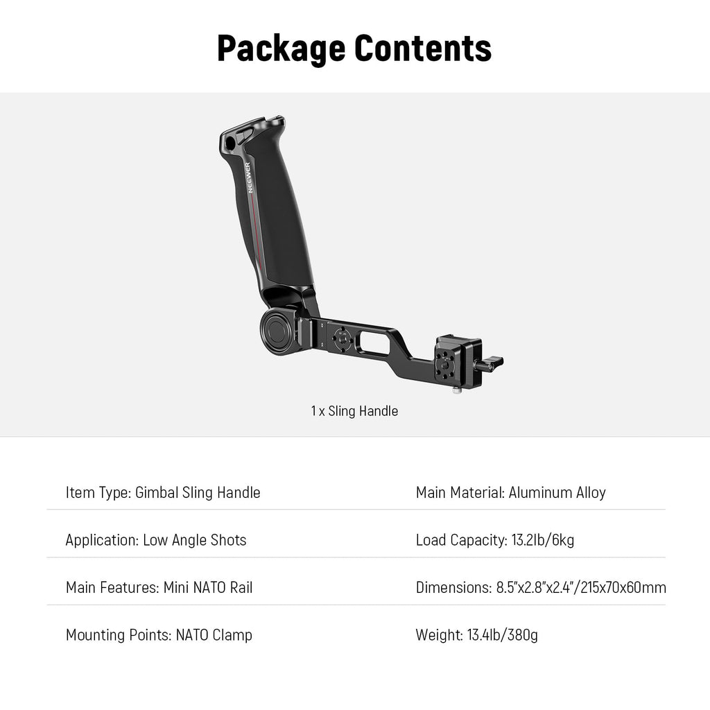 NEEWER Adjustable Sling Handle Grip Compatible with DJI Ronin RS4 RS3 Mini RS 3 Pro RS 2 RSC 2 Gimbal Stabilizer for Low Angle Shot, Max Load 13.2lb, ST49