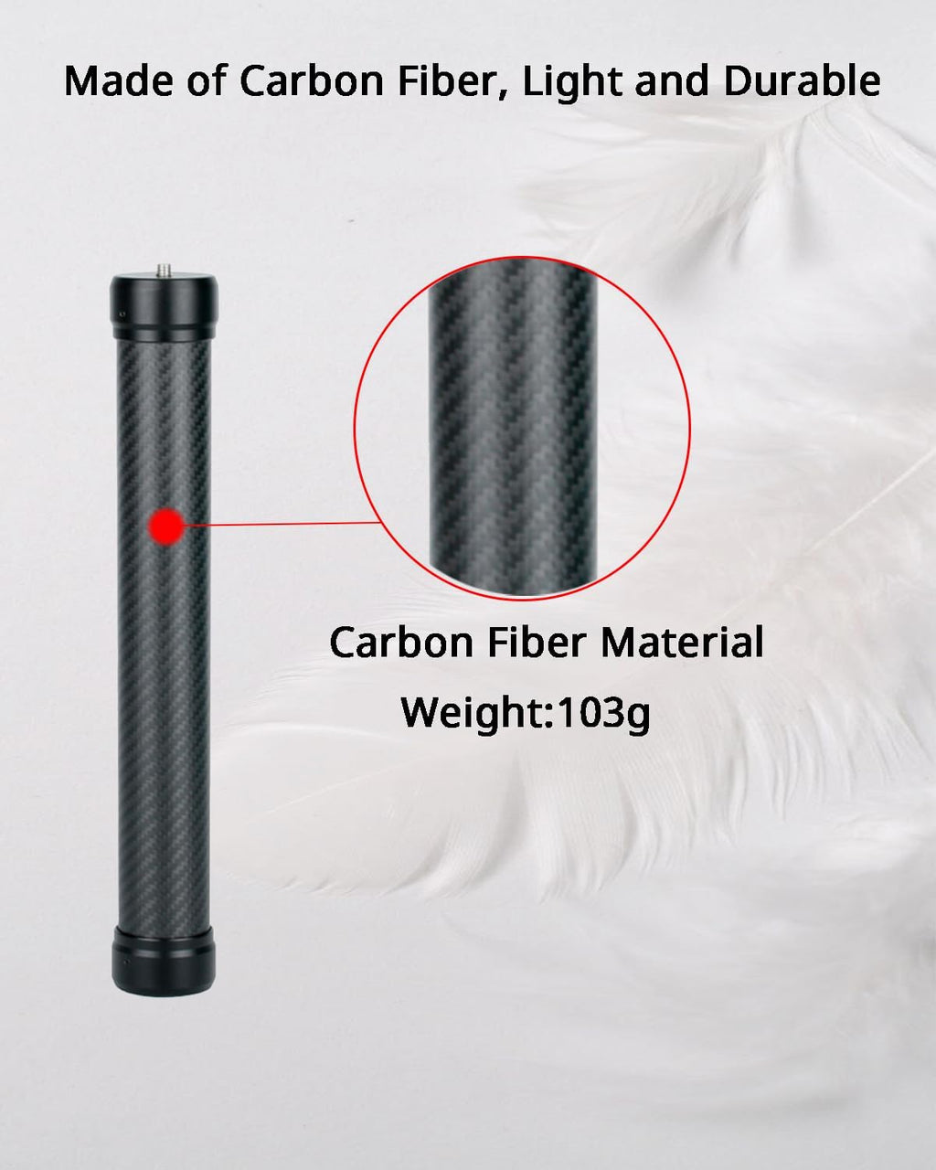 Professional Carbon Fiber Extension Monopod Pole Stick Rod 1/4'' Compatible for DJI RS4/RS4 PRO/RS3 Mini/RS3/RS3 PRO/RS2/RSC2/Ronin S/Ronin SC/Zhiyun Crane 2 Crane 3 Weebill Gimbal Stabilizer