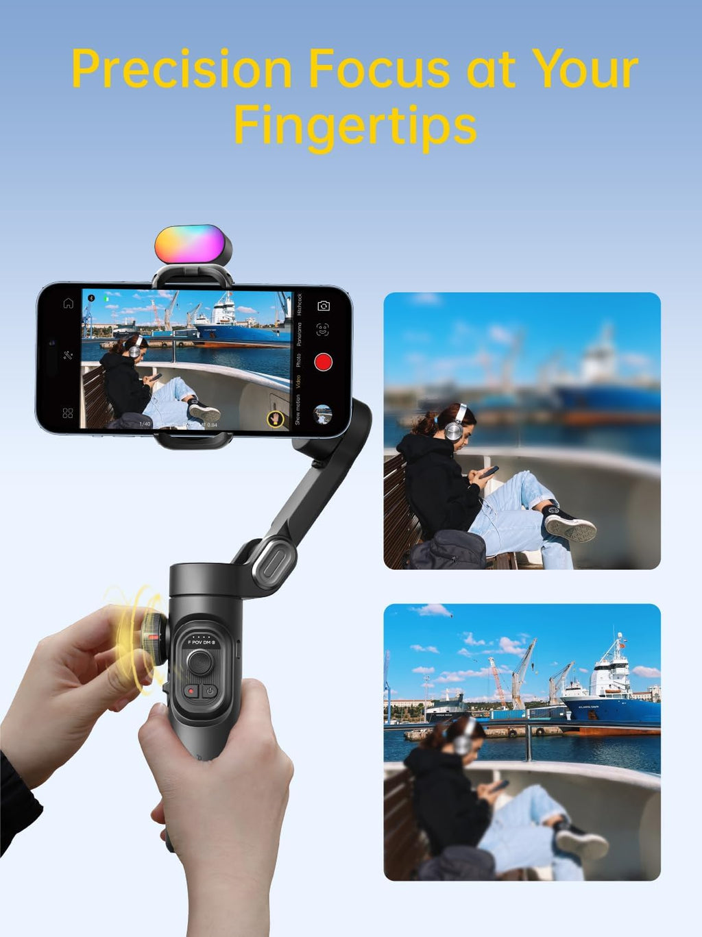 3-Axis Gimbal Stabilizer for Smartphone with RGB Magnetic Fill Light Upgraded Face Tracking Focus Wheel Foldable iPhone Gimbal for iPhone/Android Phone Stabilizer Vlog Recording Smart XE Kit