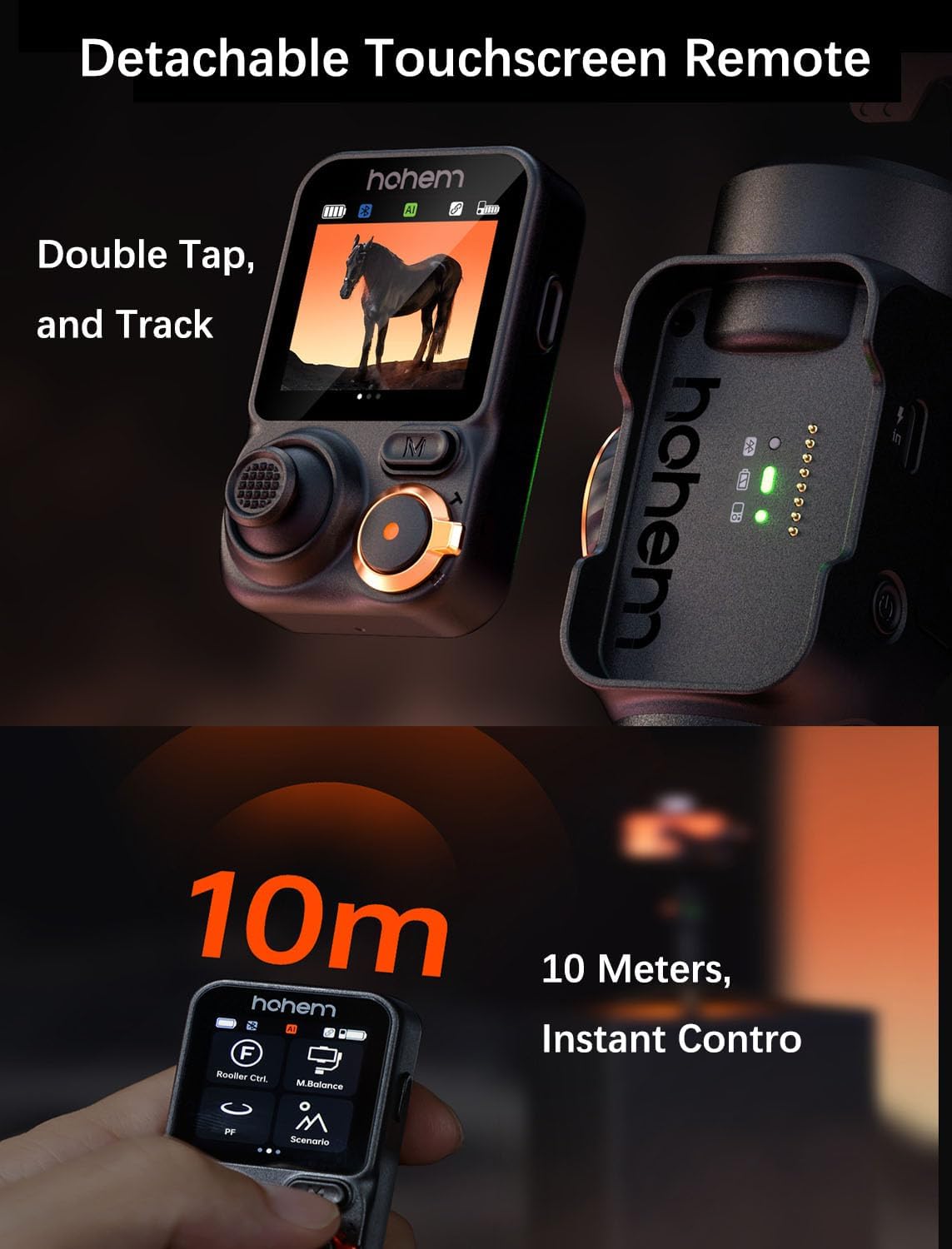 hohem iSteady M7 Gimbal Stabilizer for iPhone, 3-Axis Smartphone Gimbal with Magnetic AI Tracker Fill Light, Detachable Touchscreen Remote Controller, Built-in Extension Rod, 500g Payload