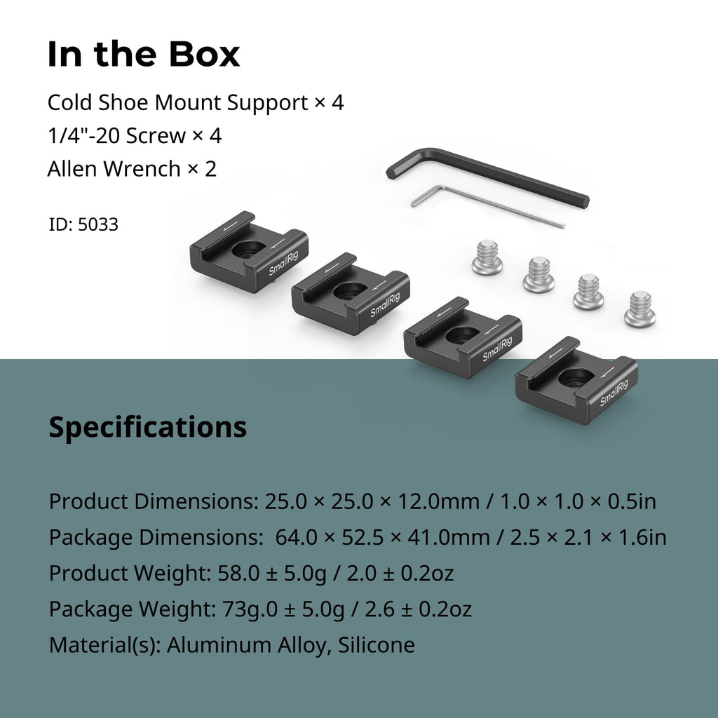 SmallRig Anti-Twist Cold Shoe Mount Adapter (2pcs) with 1/4"-20 Screws, for Flash LED Light Monitor Microphone, with Anti Twist Pins, Compatible with SmallRig Cage - 5032