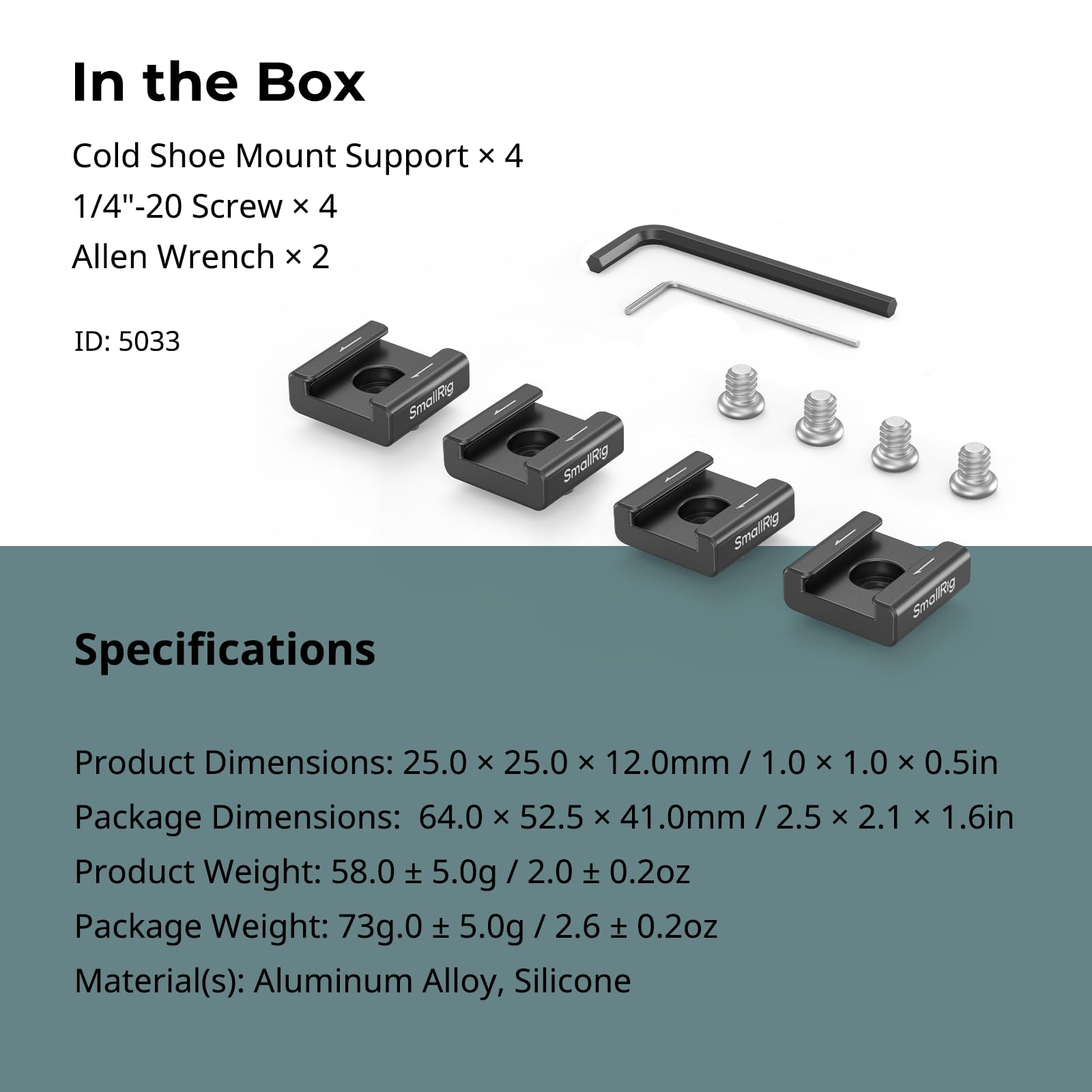 SmallRig Anti-Twist Cold Shoe Mount Adapter (2pcs) with 1/4"-20 Screws, for Flash LED Light Monitor Microphone, with Anti Twist Pins, Compatible with SmallRig Cage - 5032