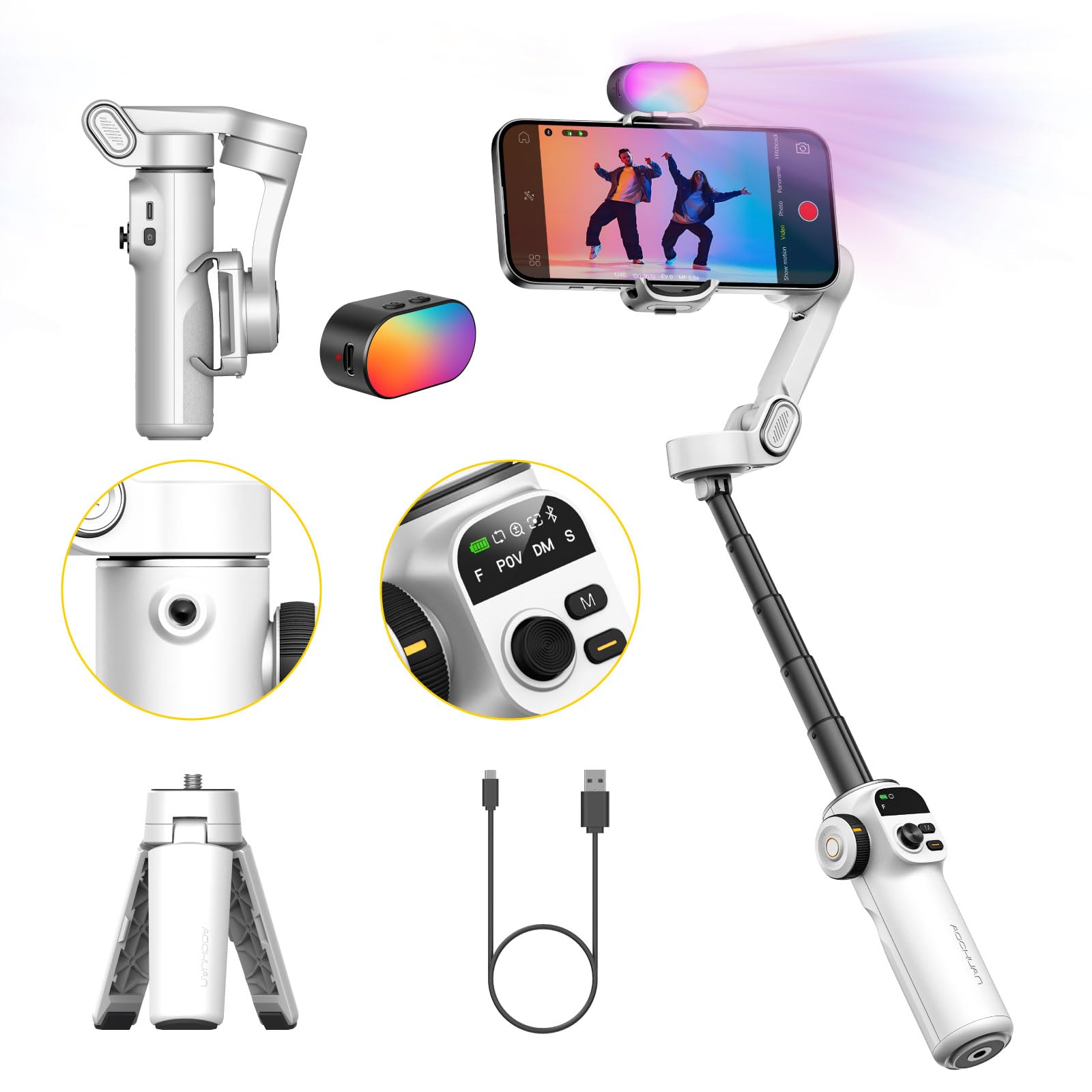 Gimbal Stabilizer for iPhone, 3-Axis iPhone Gimbal Built in 7.8' Extension Rod, Portable Gimbal Stabilizer w/OLED Display for iPhone/Android, Perfect for TikTok YouTube Vlogging-Smart X2 Black