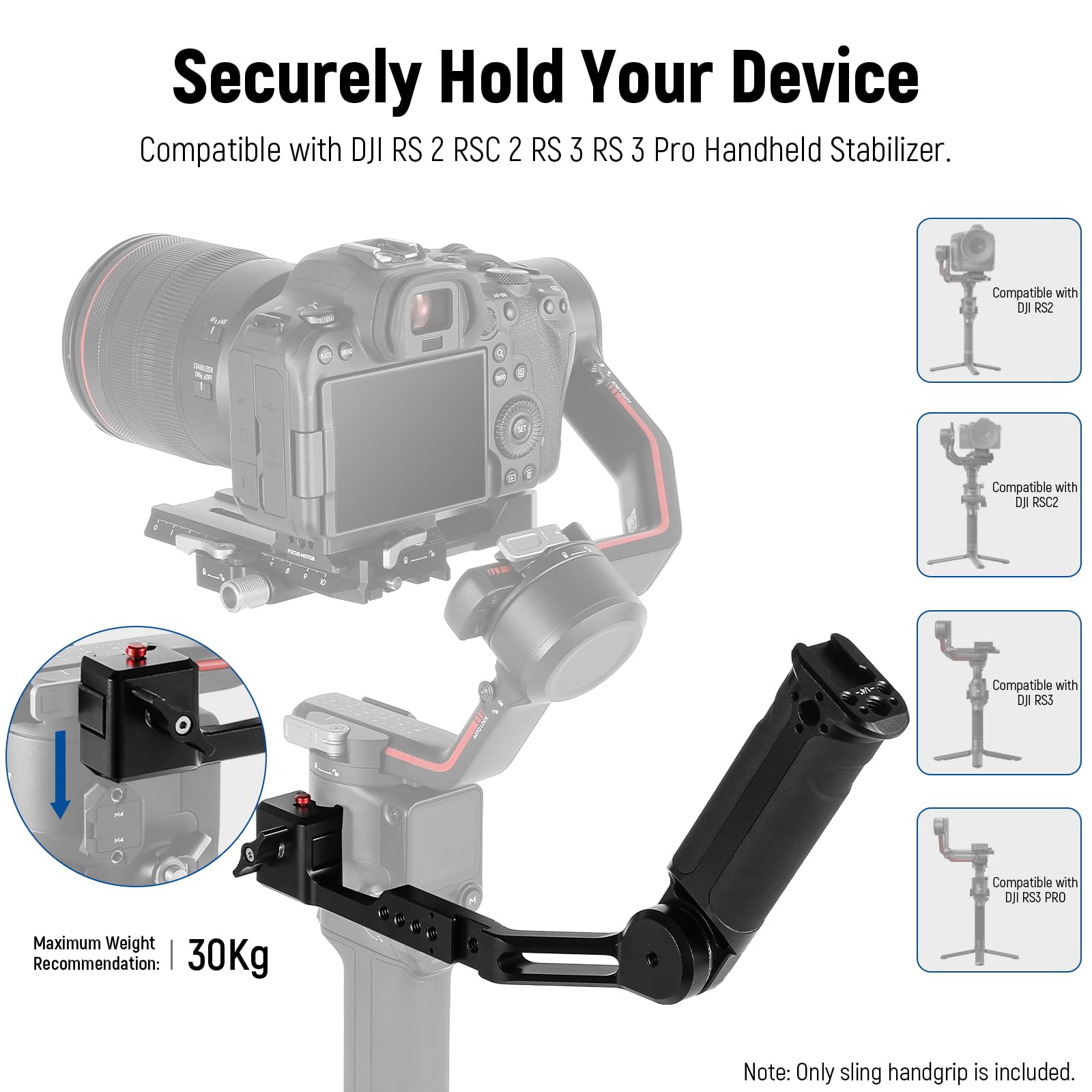 NEEWER Adjustable Sling Handle Grip Compatible with DJI Ronin RS4 RS3 Mini RS 3 Pro RS 2 RSC 2 Gimbal Stabilizer for Low Angle Shot, Max Load 13.2lb, ST49