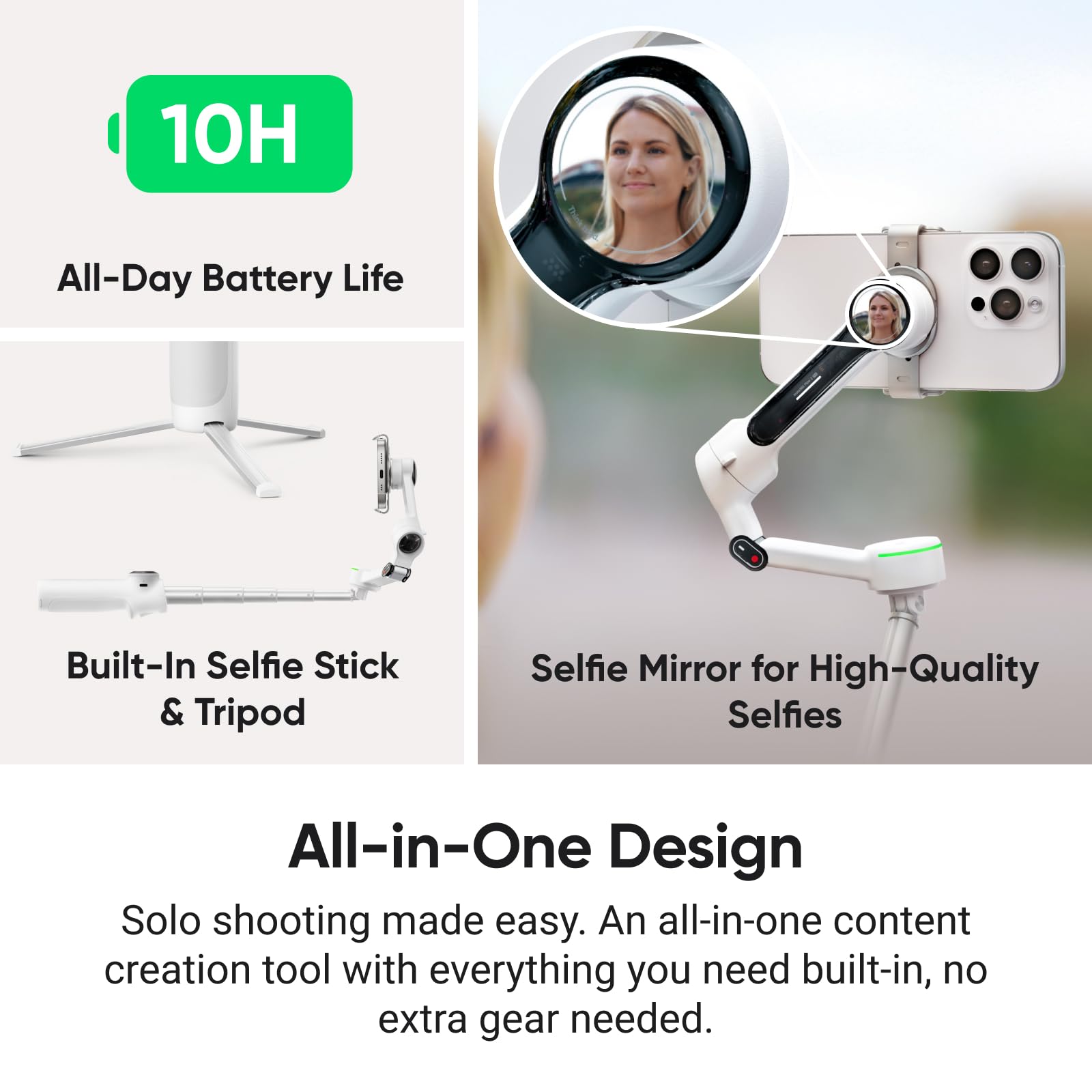 Insta360 Flow 2 Pro Grey - Foldable AI Phone Gimbal, Track in 200+ Apps with Apple DockKit, Multi-Person Tracking, 360º Pan Tracking, Built-in Tripod/Selfie Stick, iPhone/Android Portable Stabilizer