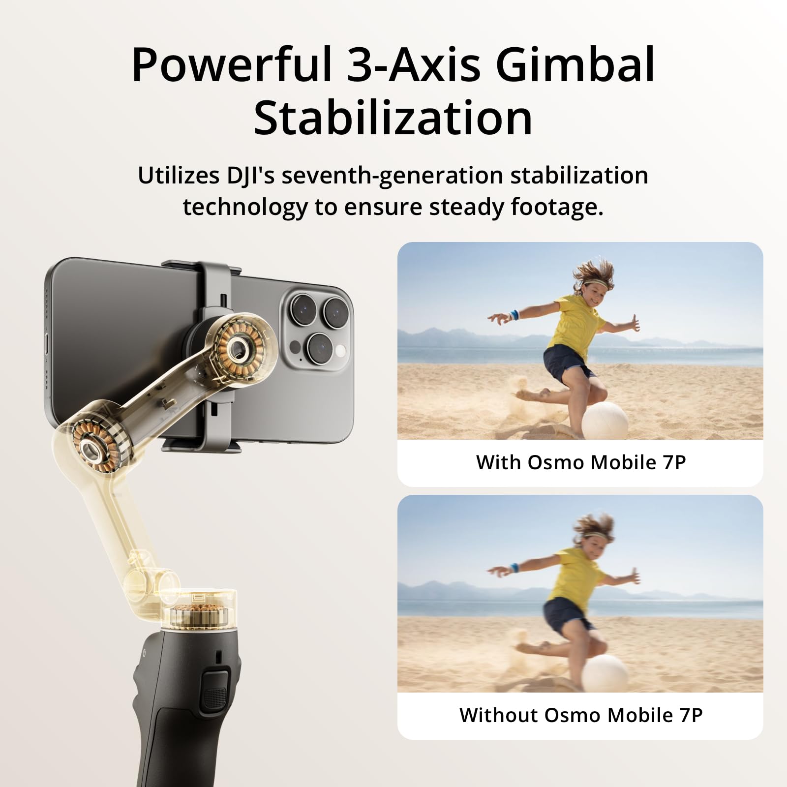 DJI Osmo Mobile 7 Gimbal Stabilizer for iPhone, Android, Built-in Tripod, Ultra-Light, Comfortable Grip, 3-Axis Phone Gimbal, ActiveTrack 7.0, ShotGuides, One-Tap Edit, 10hrs Use, Phone Charging
