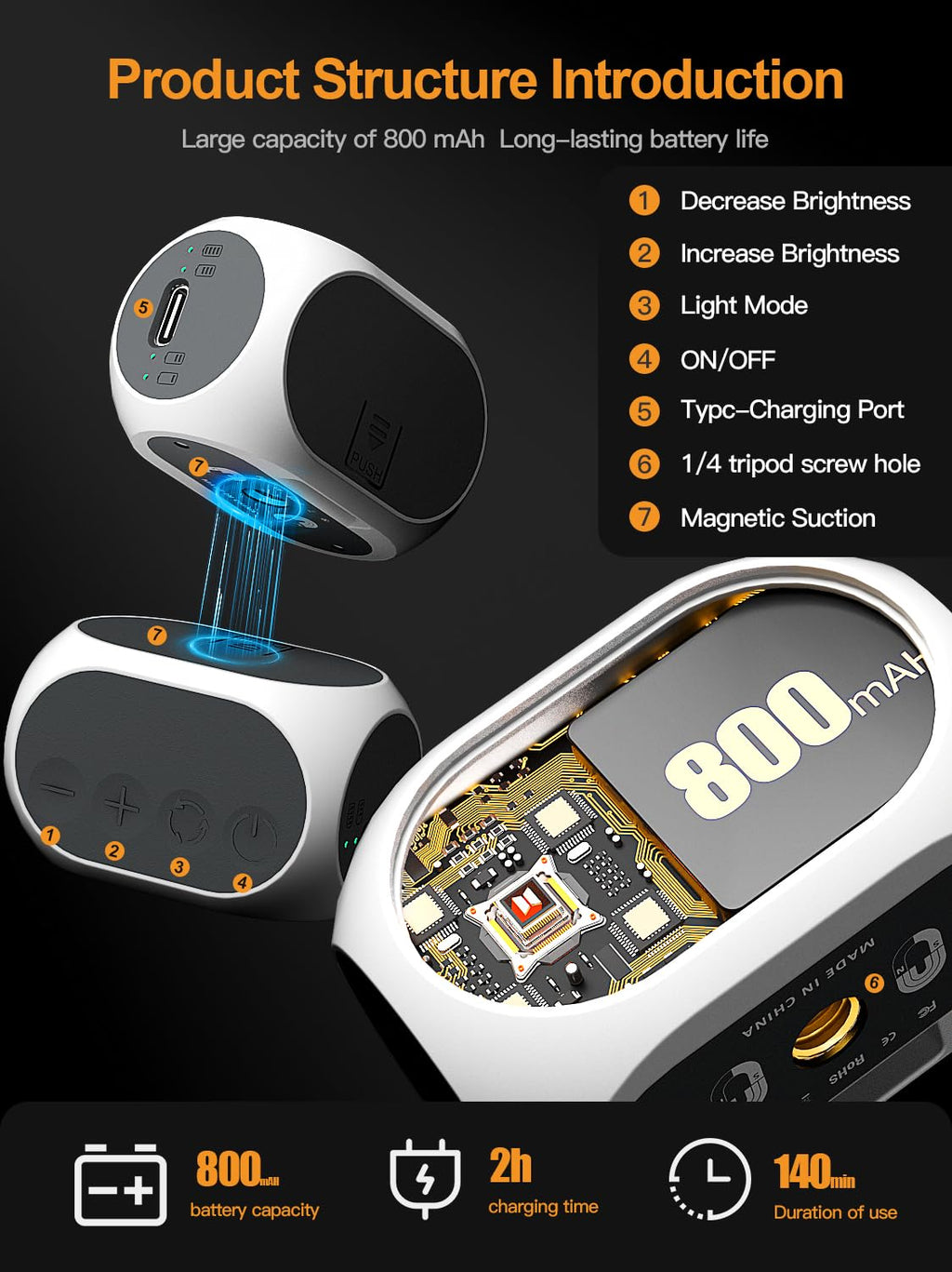 Magnetic Light for DJI Gimbal Small Video Light for Gimbal - USB-C Rechargeable, 3 Modes, 10 Brightness Levels, Compact DJI Light Attachment