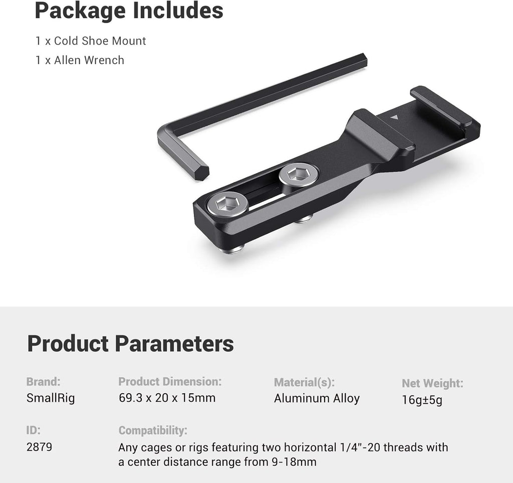 SmallRig Cold Shoe Extension, Outrigger Shoe Mount Adapter for Microphone, EVF and Camera Accessories - 2879