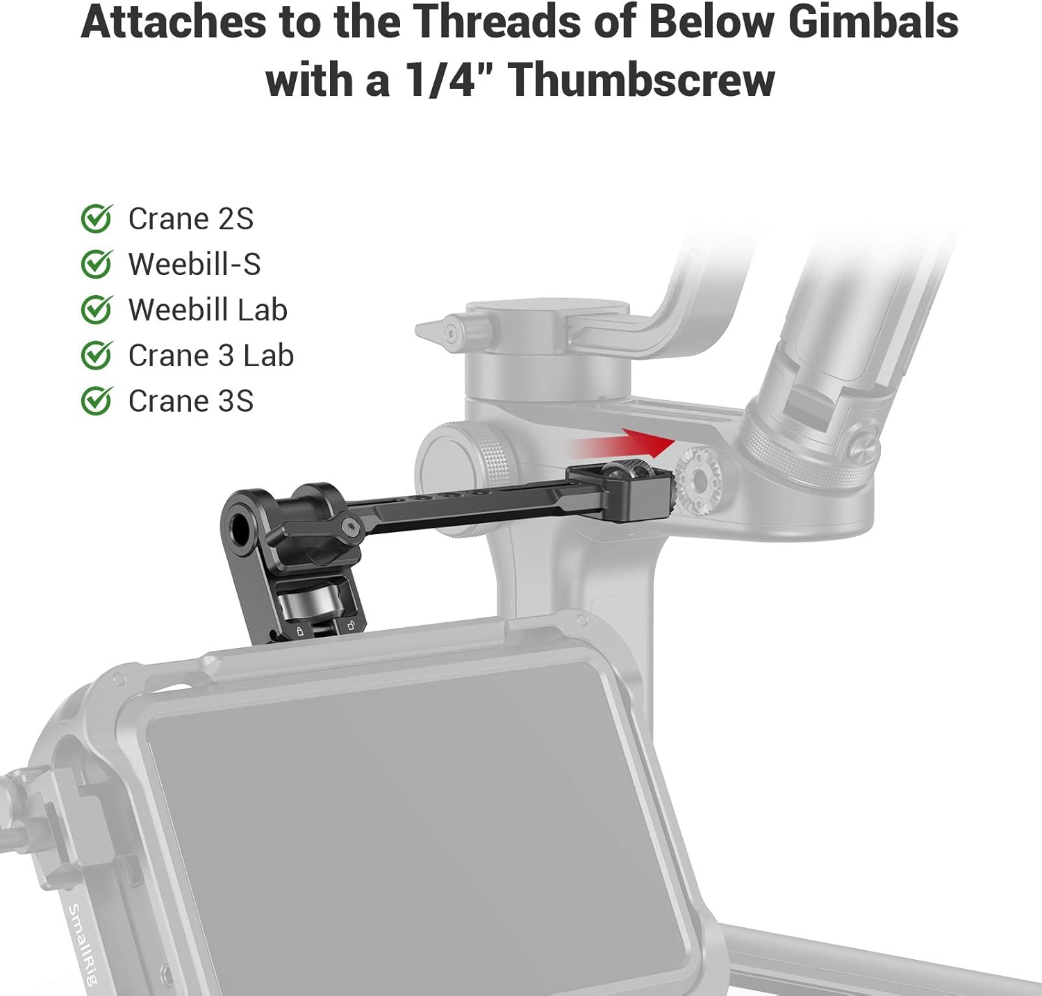 SMALLRIG Adjustable Camera Monitor Mount for DJI Ronin-S/Ronin-SC & ZHIYUN Crane 2S/Crane 3/3S/WEEBILL-S & MOZA AirCross 2 Gimbals - 2889
