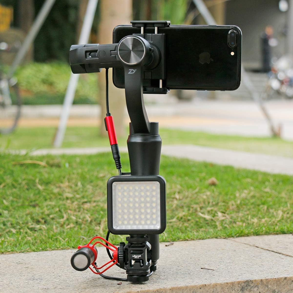 ULANZI PT-3 Triple Cold Shoe Mounts Plate Microphone Led Video Light Extension Bracket Microphone Stand Rig Compatible for DJI OSMO Mobile 3 2 OM 4 Zhiyun Smooth 4/Feiyu Vimble 2 Gimbal Stabilizer