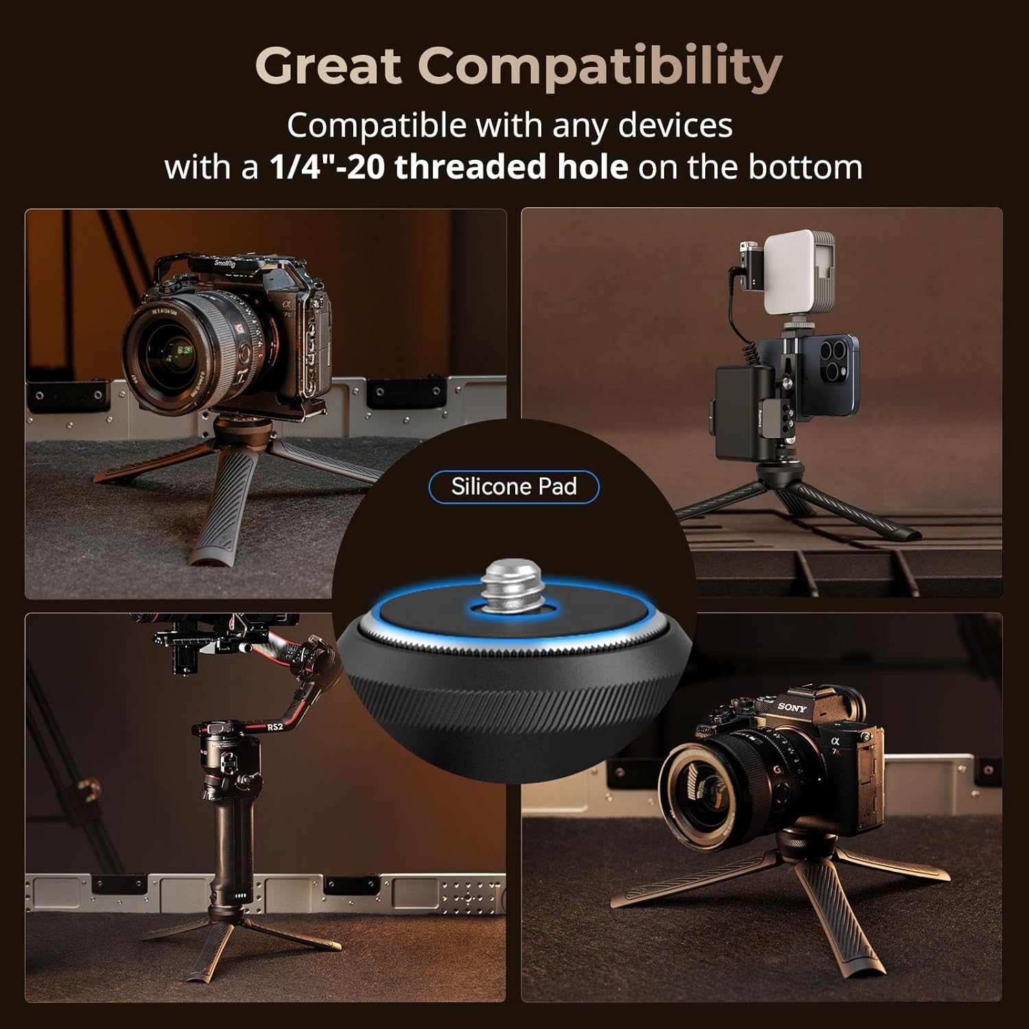SmallRig Mini Tripod, Mini Quick Release Tripod, Universally Compatible with 1/4"-20 Screw Mount for Stabilizers, Camera, Cage - 4117