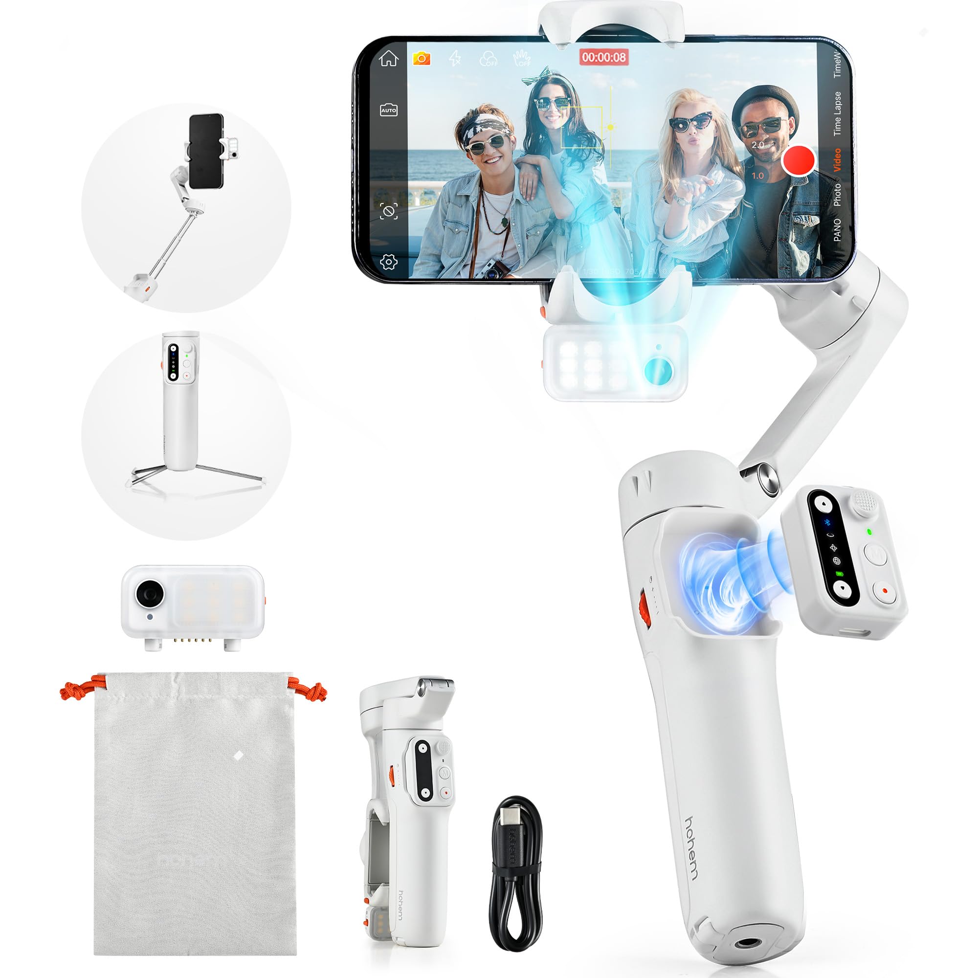 hohem iSteady V3 Gimbal Stabilizer for iPhone, 3-Axis Phone Gimbal, Magnetic AI Tracker, Built-in Extendable Rod & Tripod, Detachable Remote Control, Stabilizer for Travel, Vlog, TikTok, Black