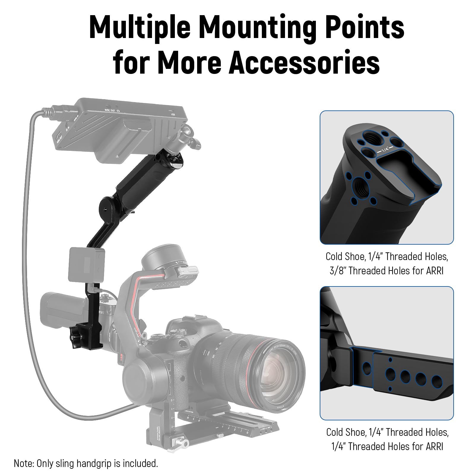 NEEWER Adjustable Sling Handle Grip Compatible with DJI Ronin RS4 RS3 Mini RS 3 Pro RS 2 RSC 2 Gimbal Stabilizer for Low Angle Shot, Max Load 13.2lb, ST49