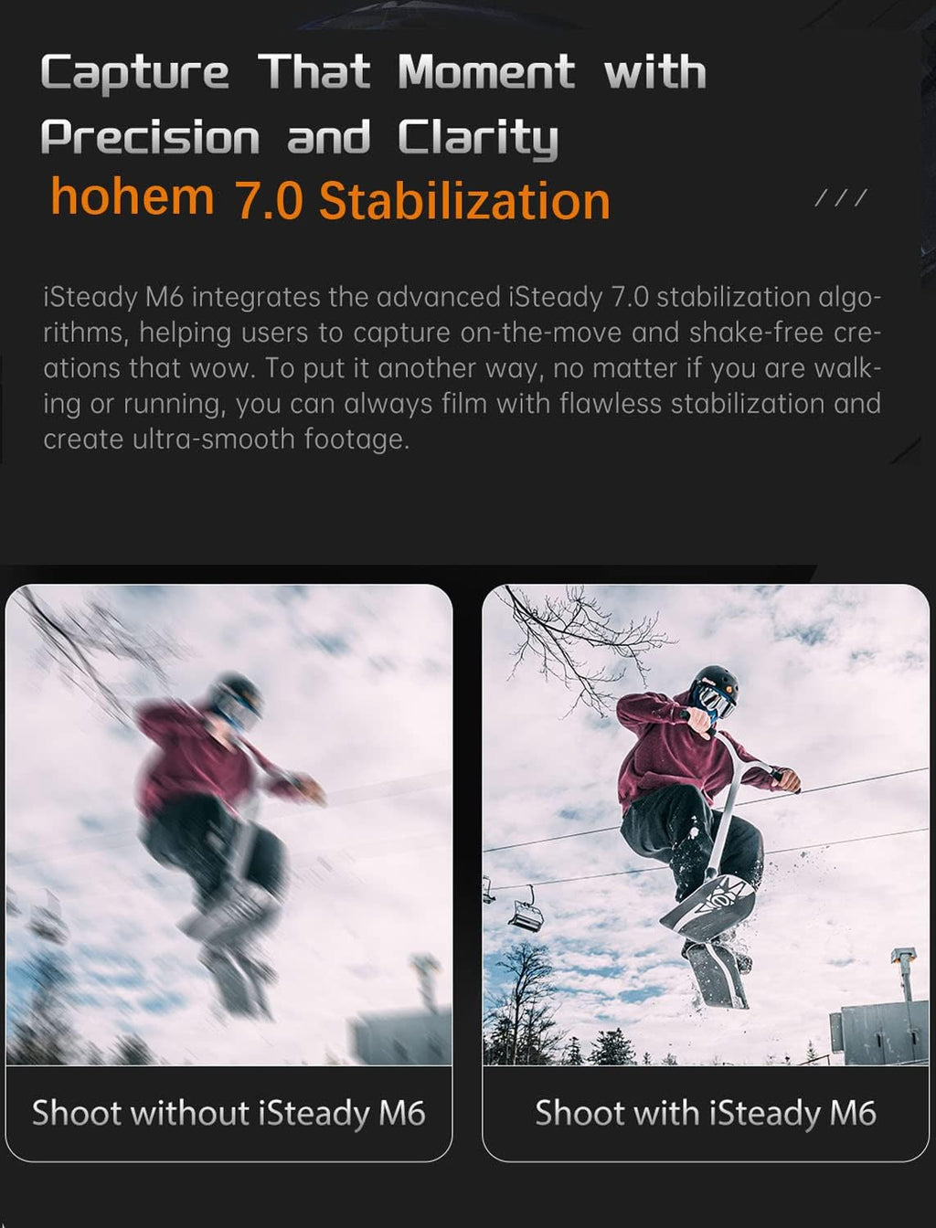 Hohem iSteady M6 Kit Smartphone Gimbal Stabilizer 3-Axis with Magnetic Fill Light/AI Tracking Sensor for iPhone Android with 0.91-inch OLED Display Max Payload 400g