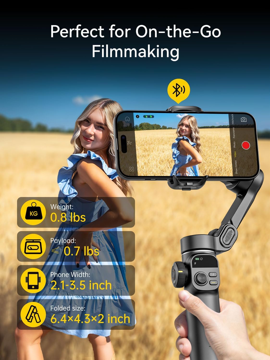 Gimbal Stabilizer for iPhone, 3-Axis iPhone Gimbal Built in 7.8' Extension Rod, Portable Gimbal Stabilizer w/OLED Display for iPhone/Android, Perfect for TikTok YouTube Vlogging-Smart X2 Black