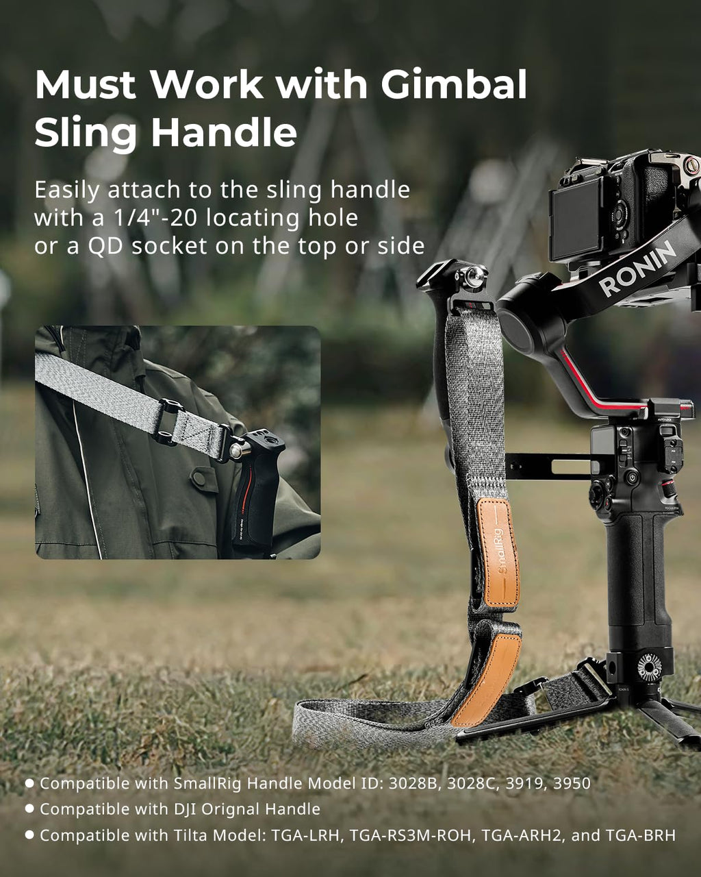 SmallRig Adjustable Sling Handgrip Gimbal Sling Handle for DJI RS 4 Mini, RS 4, RS 4 Pro, RS 3 Mini, RS 3, RS 3 Pro, RS 2, RSC 2 Stabilizer, 13.2lb Load, Ergonomic Grip for Low Angle Shots