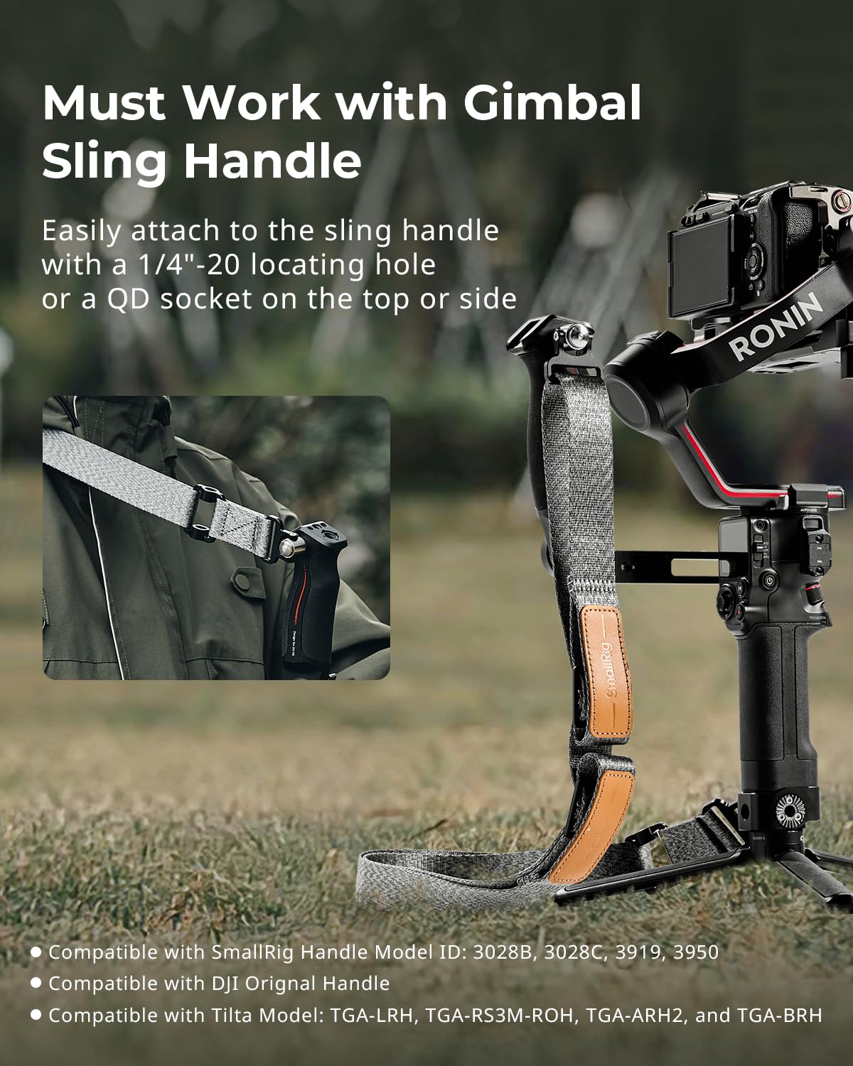 SmallRig Adjustable Sling Handgrip Gimbal Sling Handle for DJI RS 4 Mini, RS 4, RS 4 Pro, RS 3 Mini, RS 3, RS 3 Pro, RS 2, RSC 2 Stabilizer, 13.2lb Load, Ergonomic Grip for Low Angle Shots