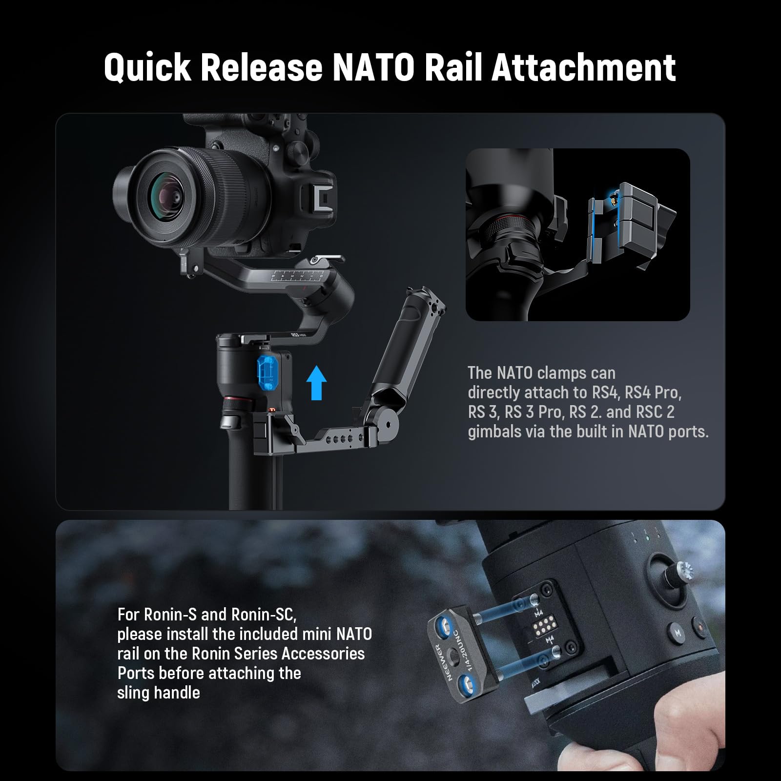 NEEWER Adjustable Sling Handle Grip Compatible with DJI Ronin RS4 RS3 Mini RS 3 Pro RS 2 RSC 2 Gimbal Stabilizer for Low Angle Shot, Max Load 13.2lb, ST49