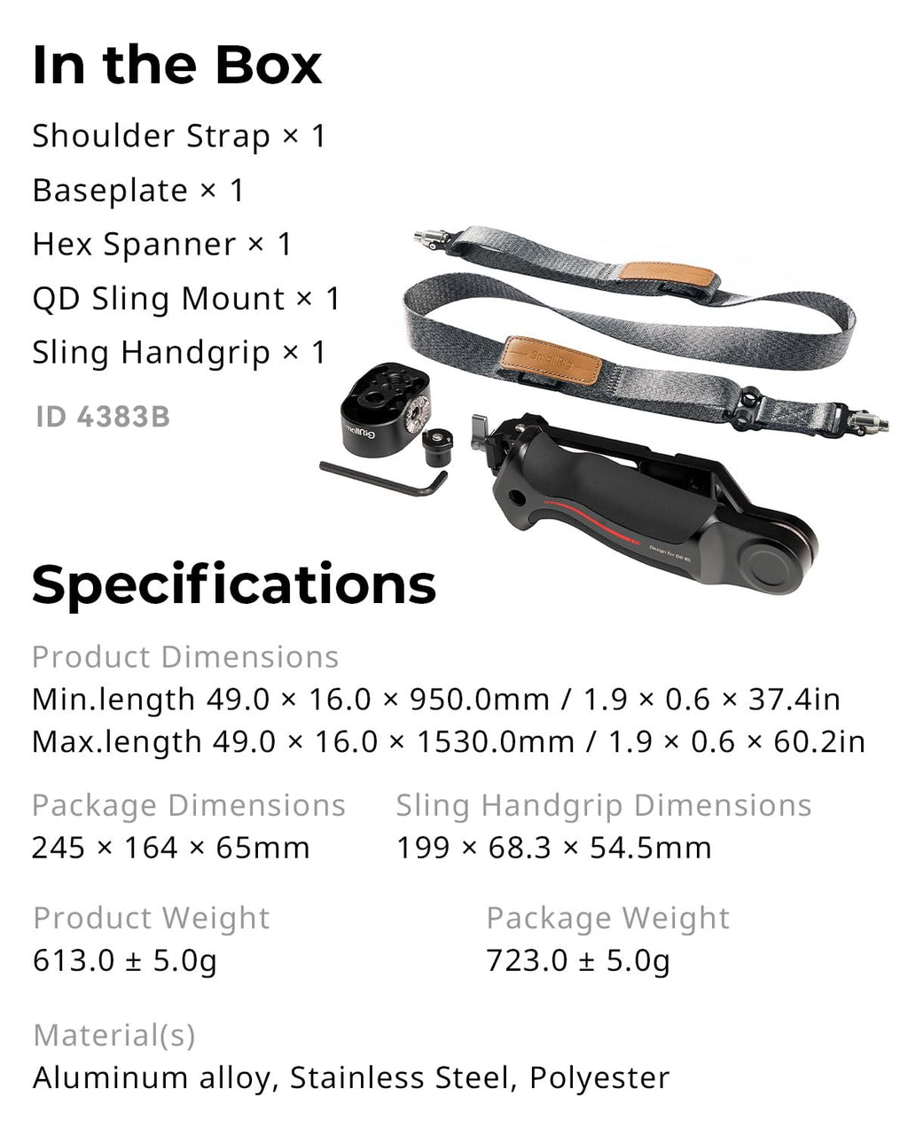 SmallRig Adjustable Sling Handgrip Gimbal Sling Handle for DJI RS 4 Mini, RS 4, RS 4 Pro, RS 3 Mini, RS 3, RS 3 Pro, RS 2, RSC 2 Stabilizer, 13.2lb Load, Ergonomic Grip for Low Angle Shots